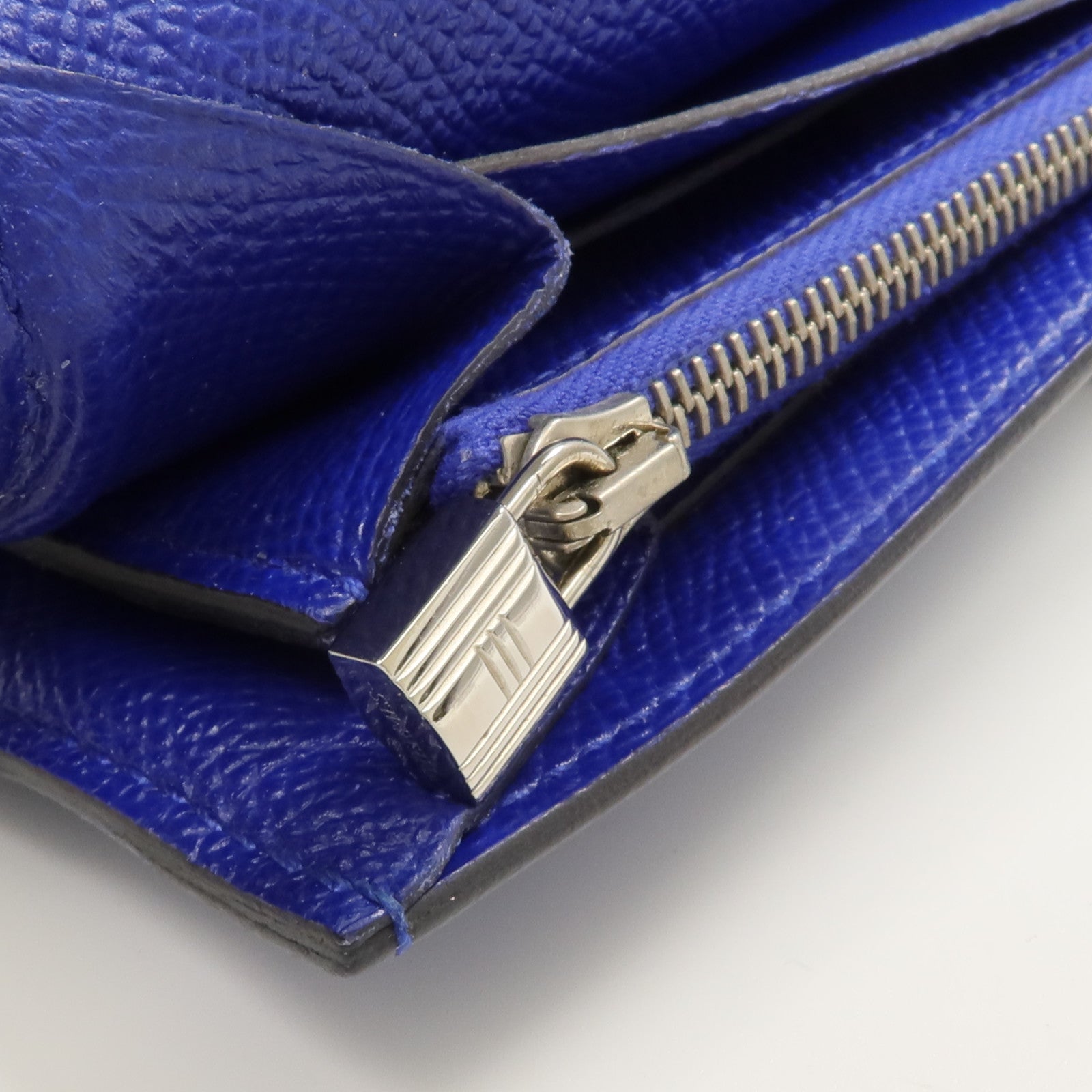 HERMES Epsom皮革Kelly Long Wallet銀扣長錢包Bleu Electrique