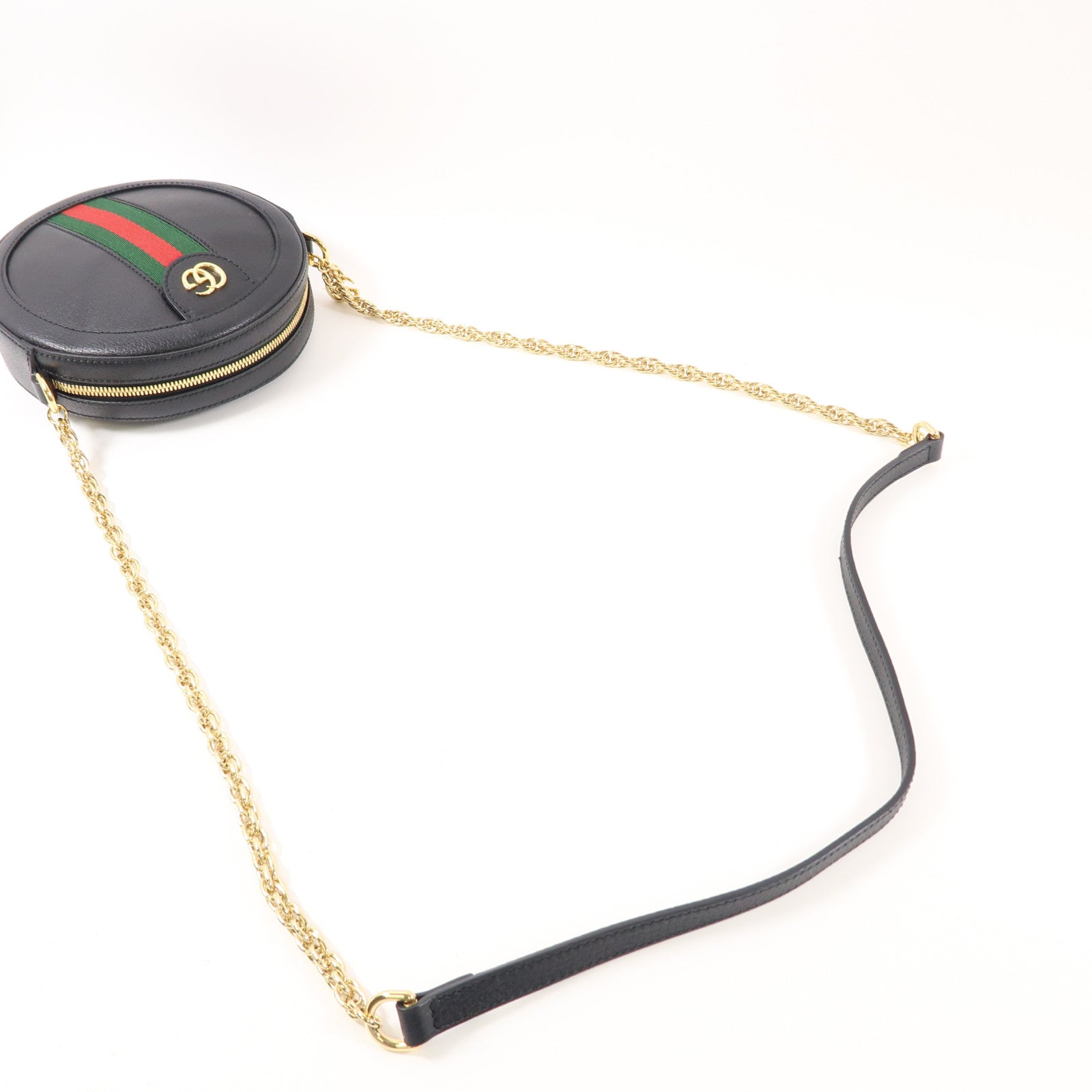 GUCCI 牛皮皮革Ophidia GG Mini Round Shoulder金扣鏈帶肩背袋黑色