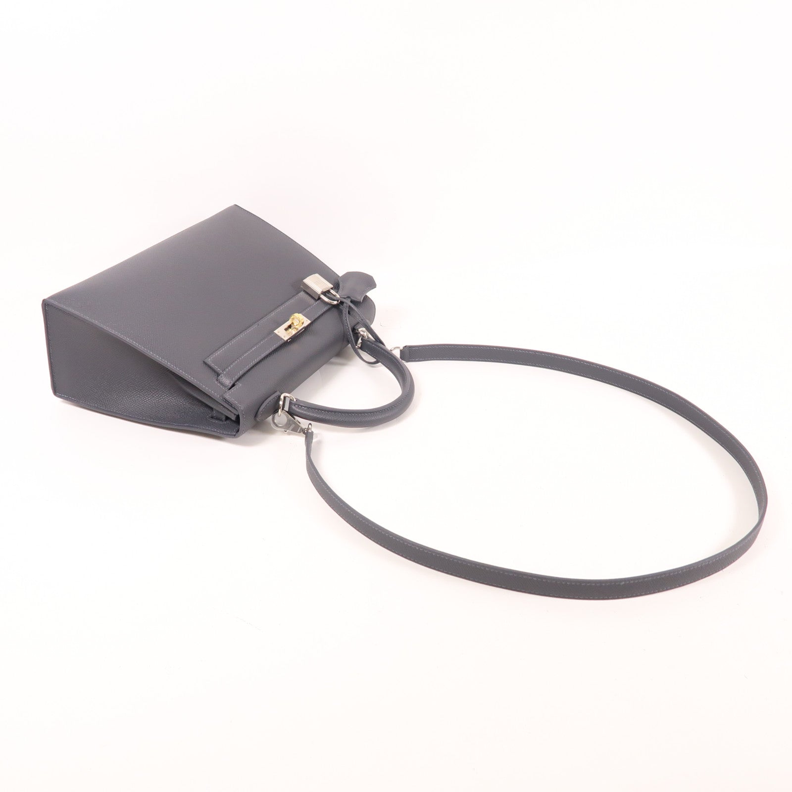 HERMES 【激減優惠】Epsom皮革Kelly 25銀扣手挽肩背兩用袋Ardoise