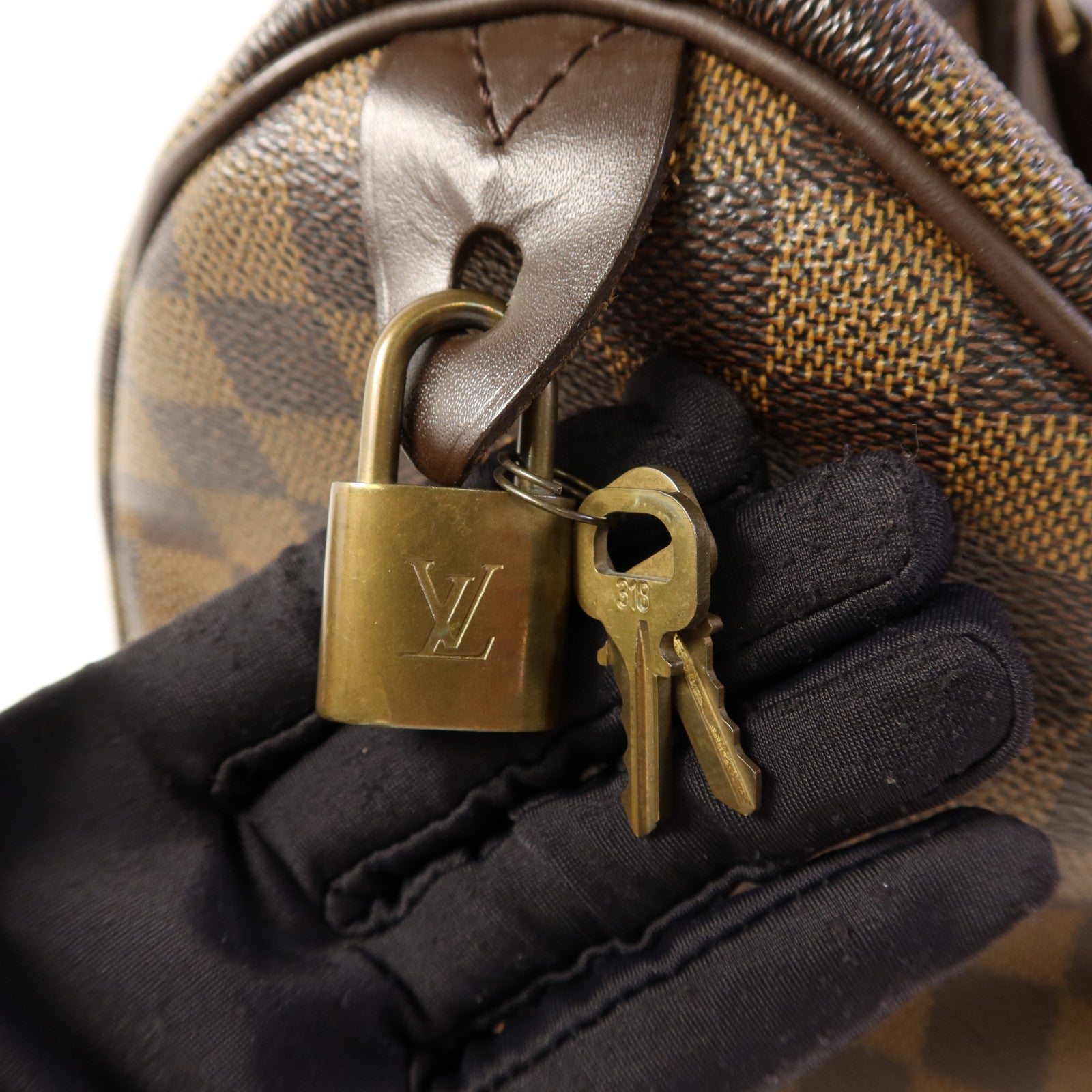 LOUIS VUITTON Damier Speedy 30金扣手挽袋