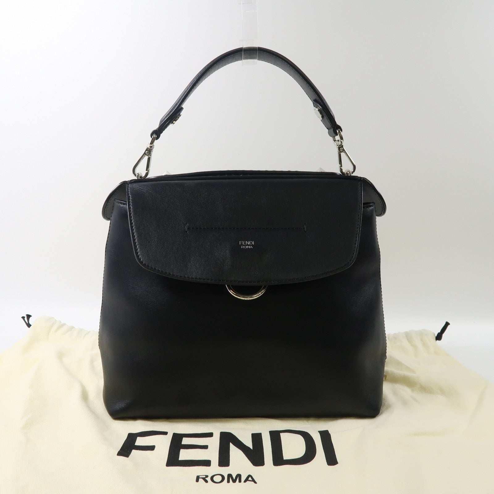 FENDI 【激減優惠】牛皮皮革Back to School銀扣背包手挽袋兩用黑色