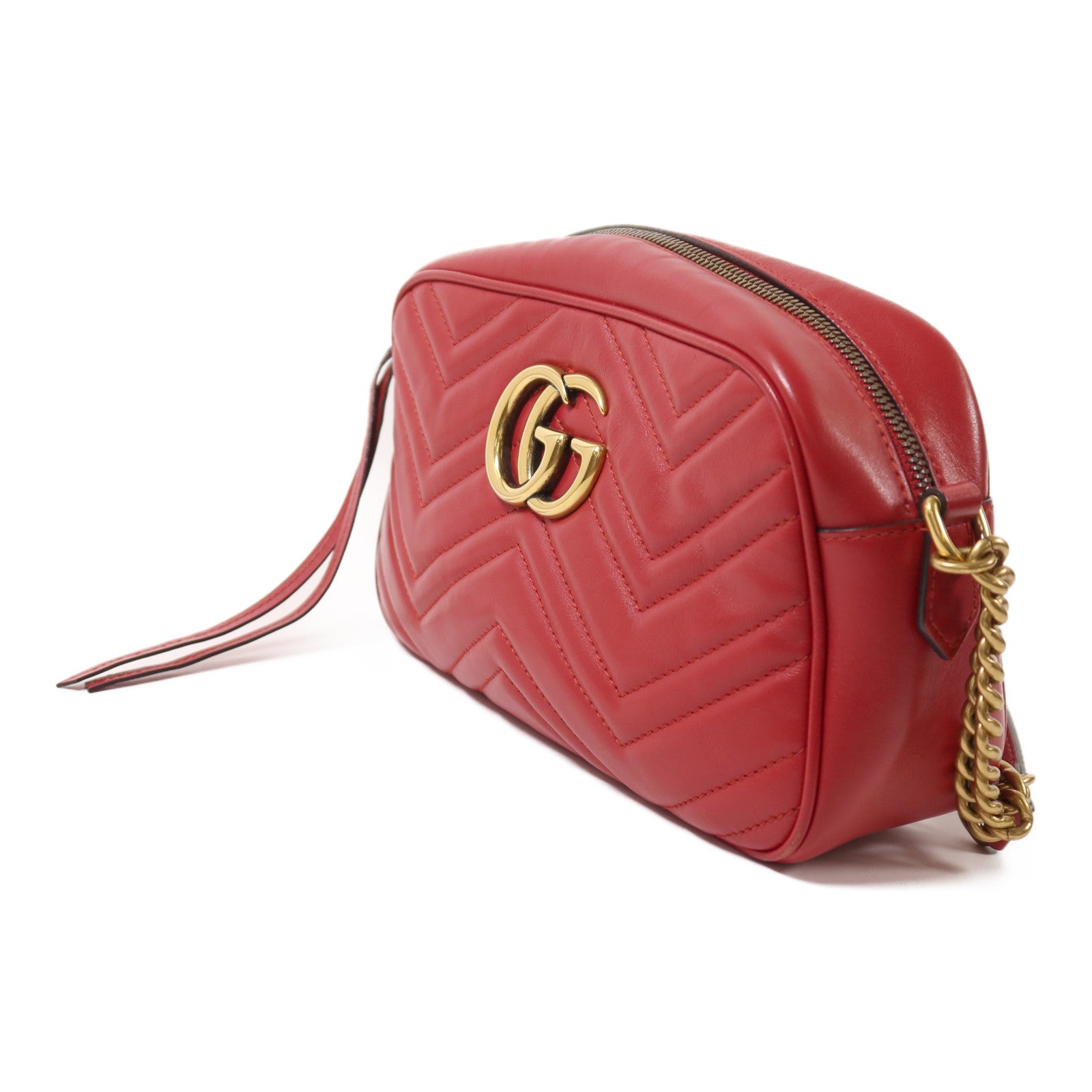 GUCCI 牛皮皮革GG Marmont Small金扣鏈帶肩背袋