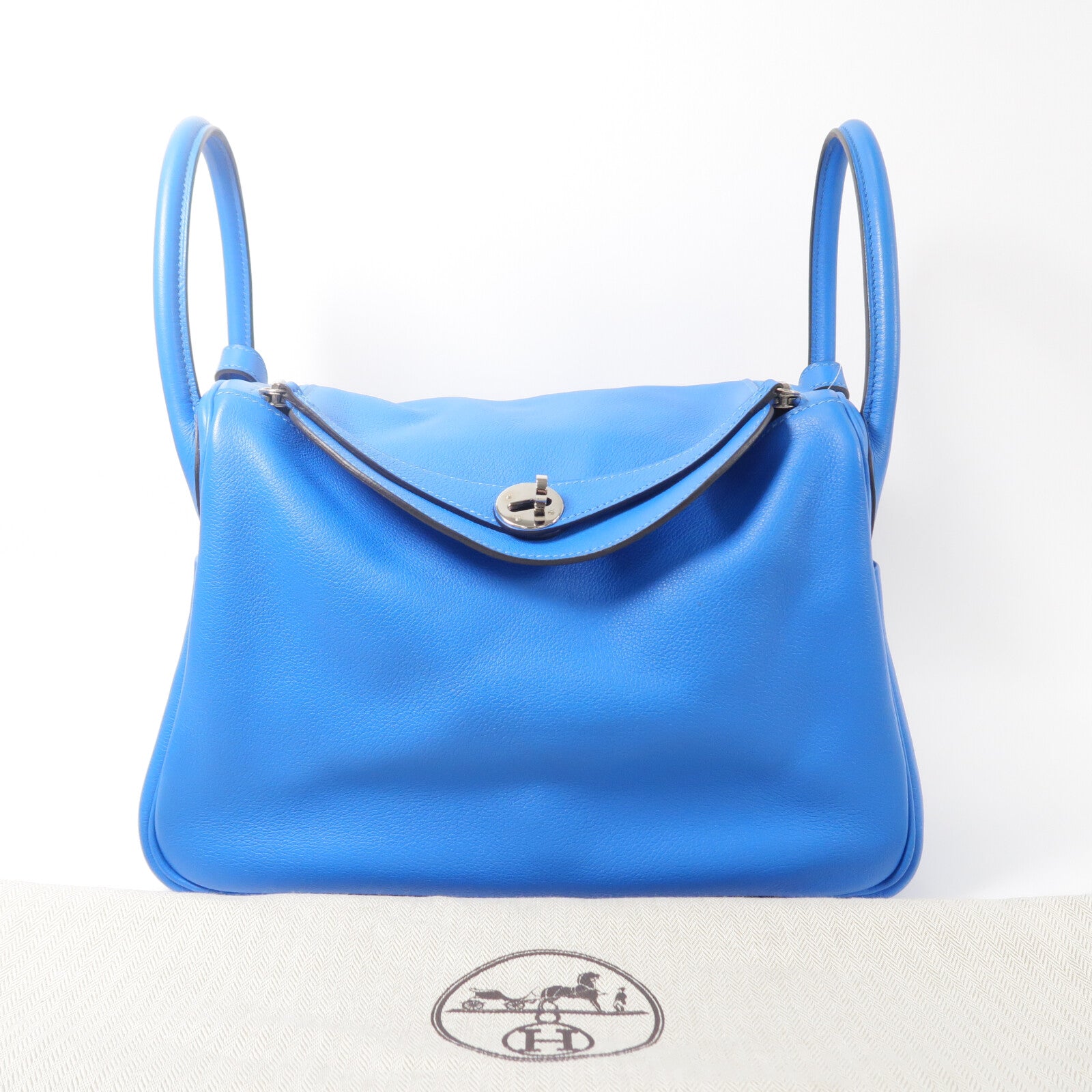 HERMES Evercolor皮革Lindy 30手挽肩背兩用袋Bleu France