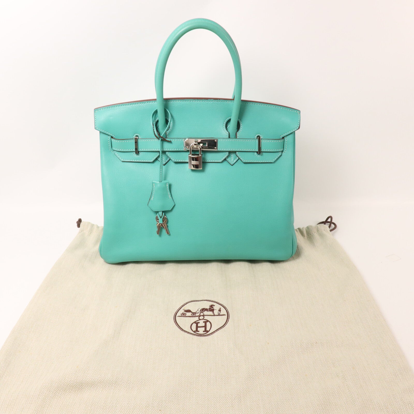 HERMES Swift皮革Birkin 30手挽袋Lagon