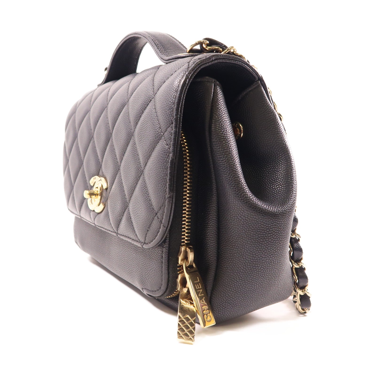 CHANEL 牛皮皮革2way Shoulder Bag金扣鏈帶手挽肩背兩用袋黑色