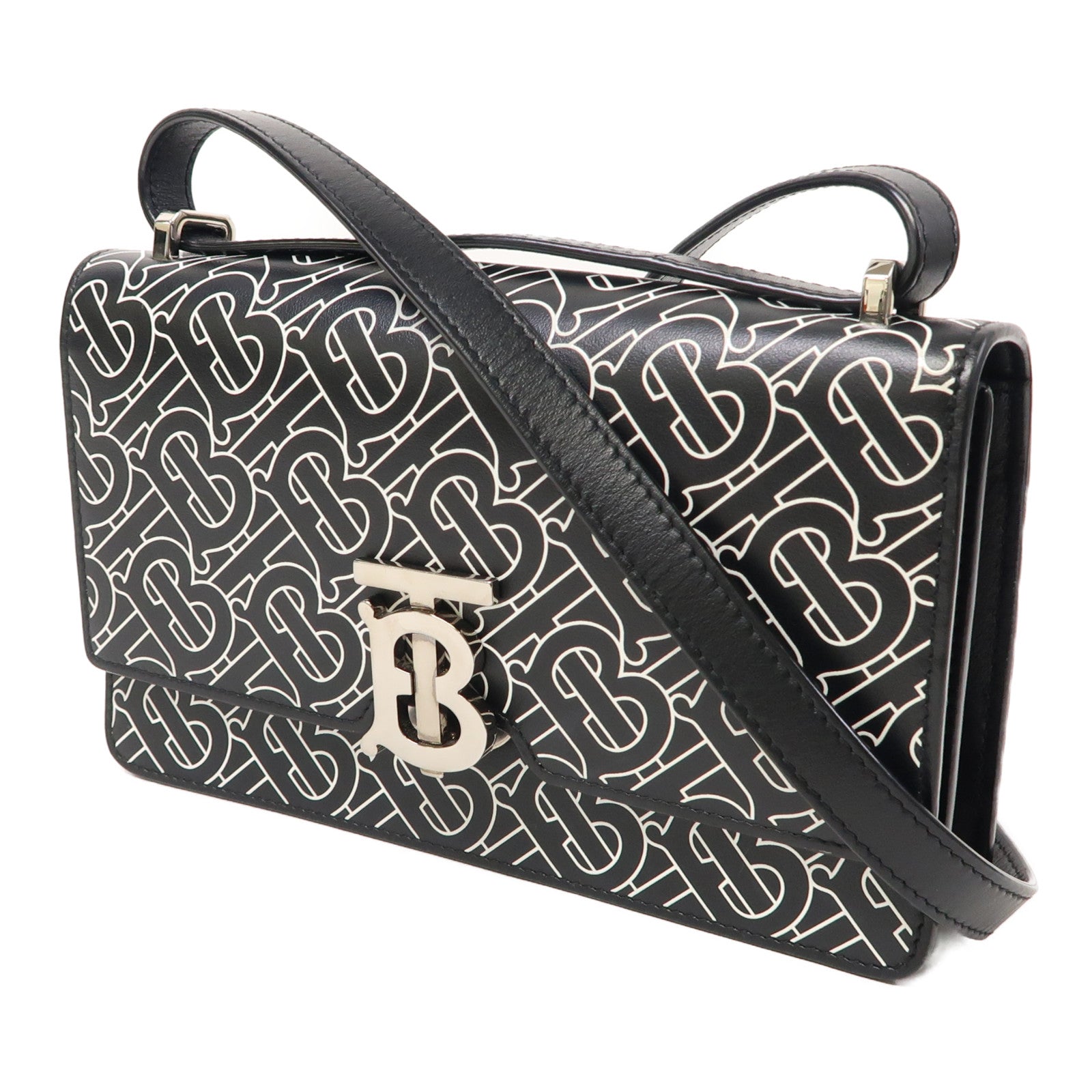 BURBERRY 牛皮皮革Shoulder Bag銀扣肩背袋黑色