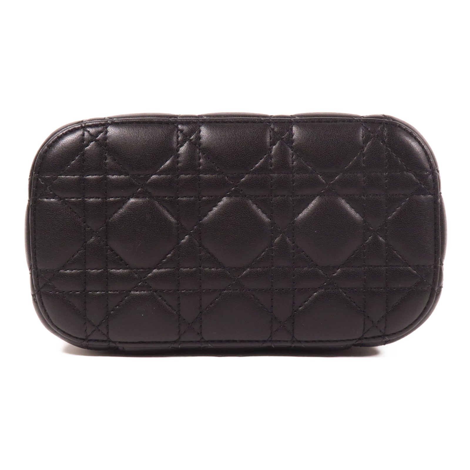 Dior CD GHW Travel Vanity Case 2 Way Bag Calfskin Leather Black