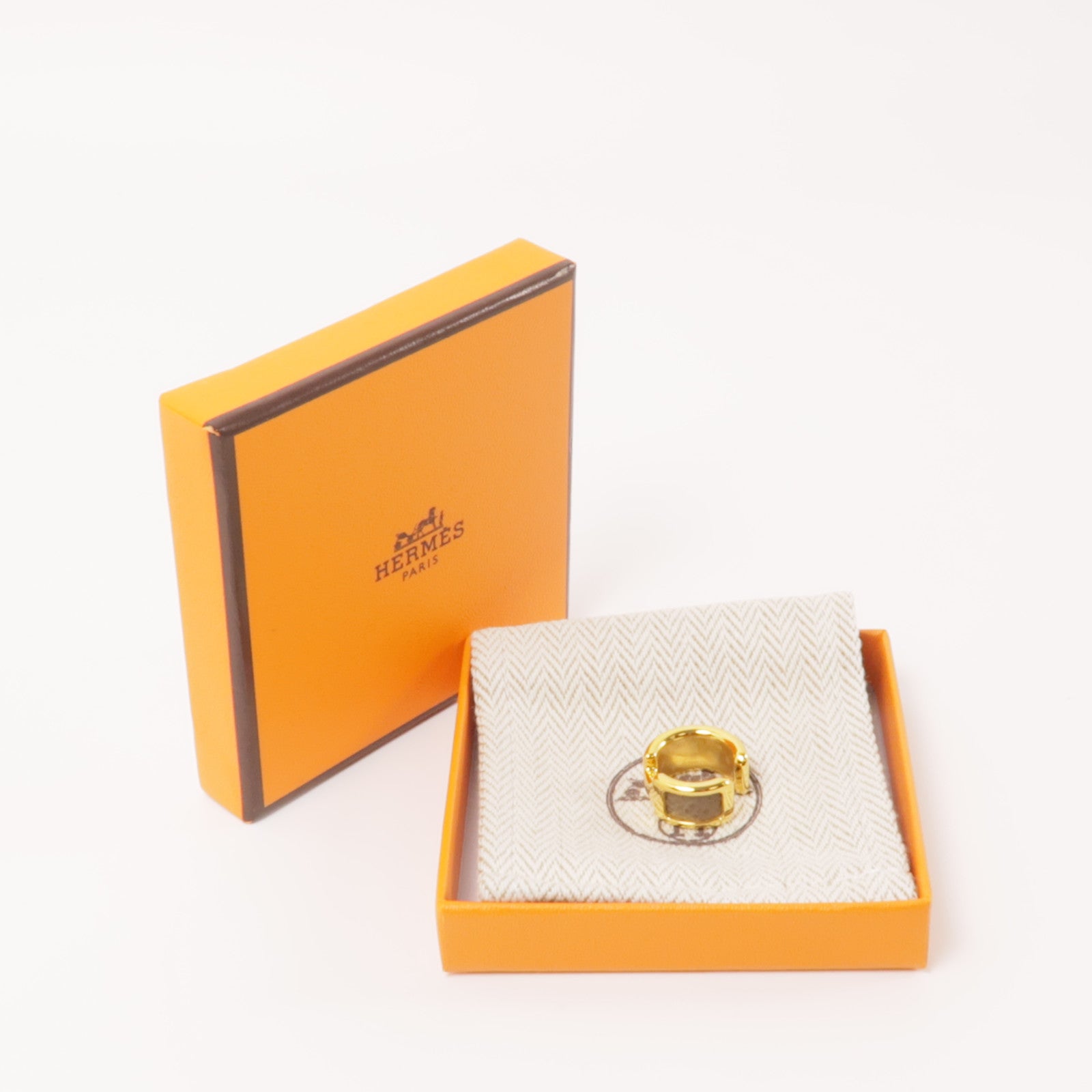 HERMES Epsom皮革/金屬Olympe Ear Cuff耳環Etoupe