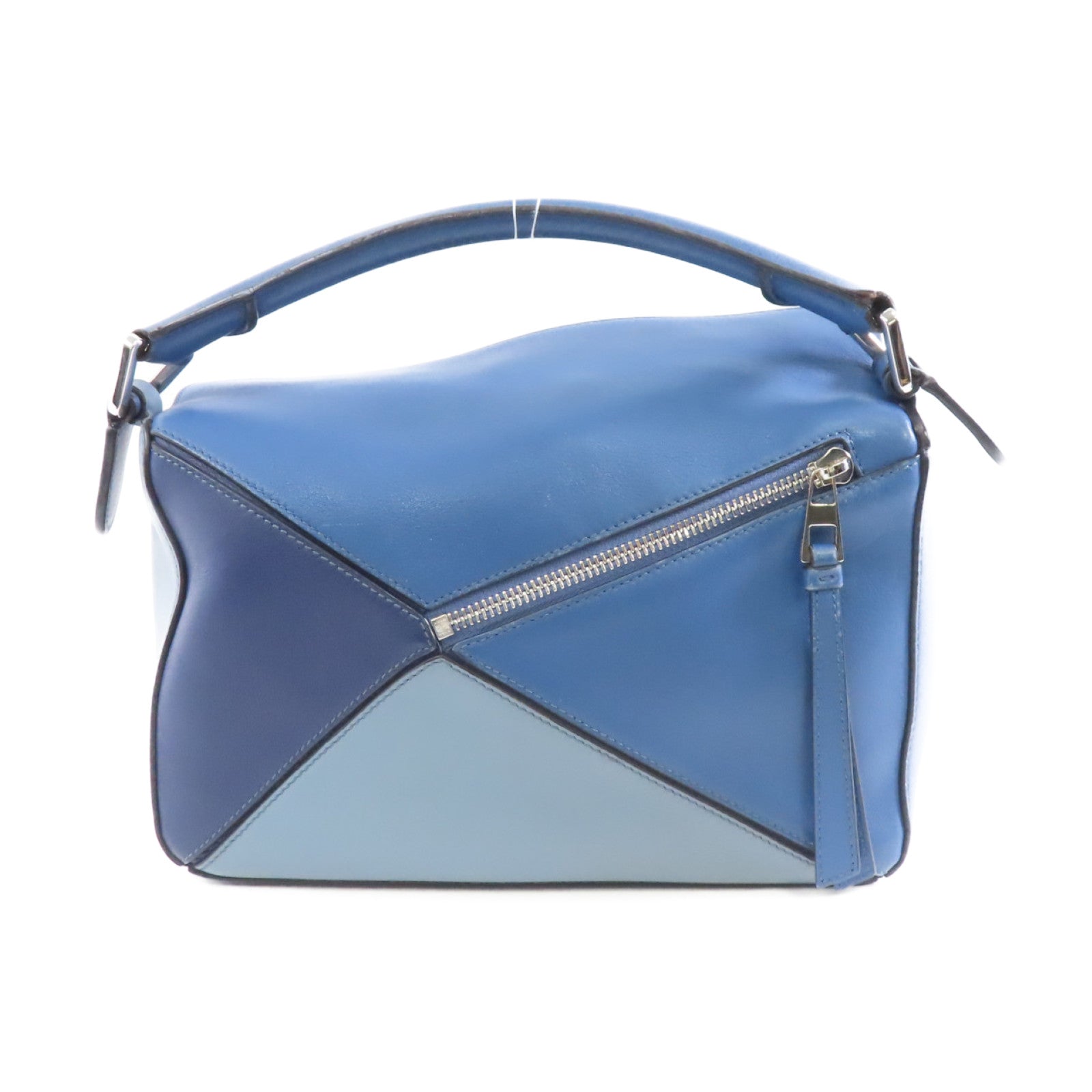 LOEWE 牛皮皮革Puzzle Bag銀扣手挽肩背兩用袋藍色
