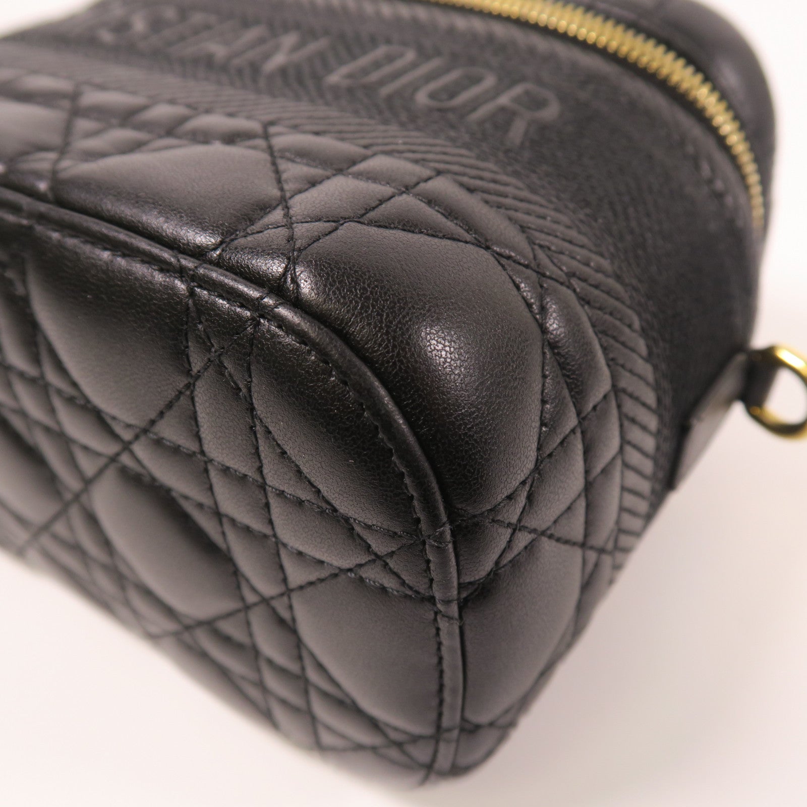 Dior CD GHW Travel Vanity Case 2 Way Bag Calfskin Leather Black