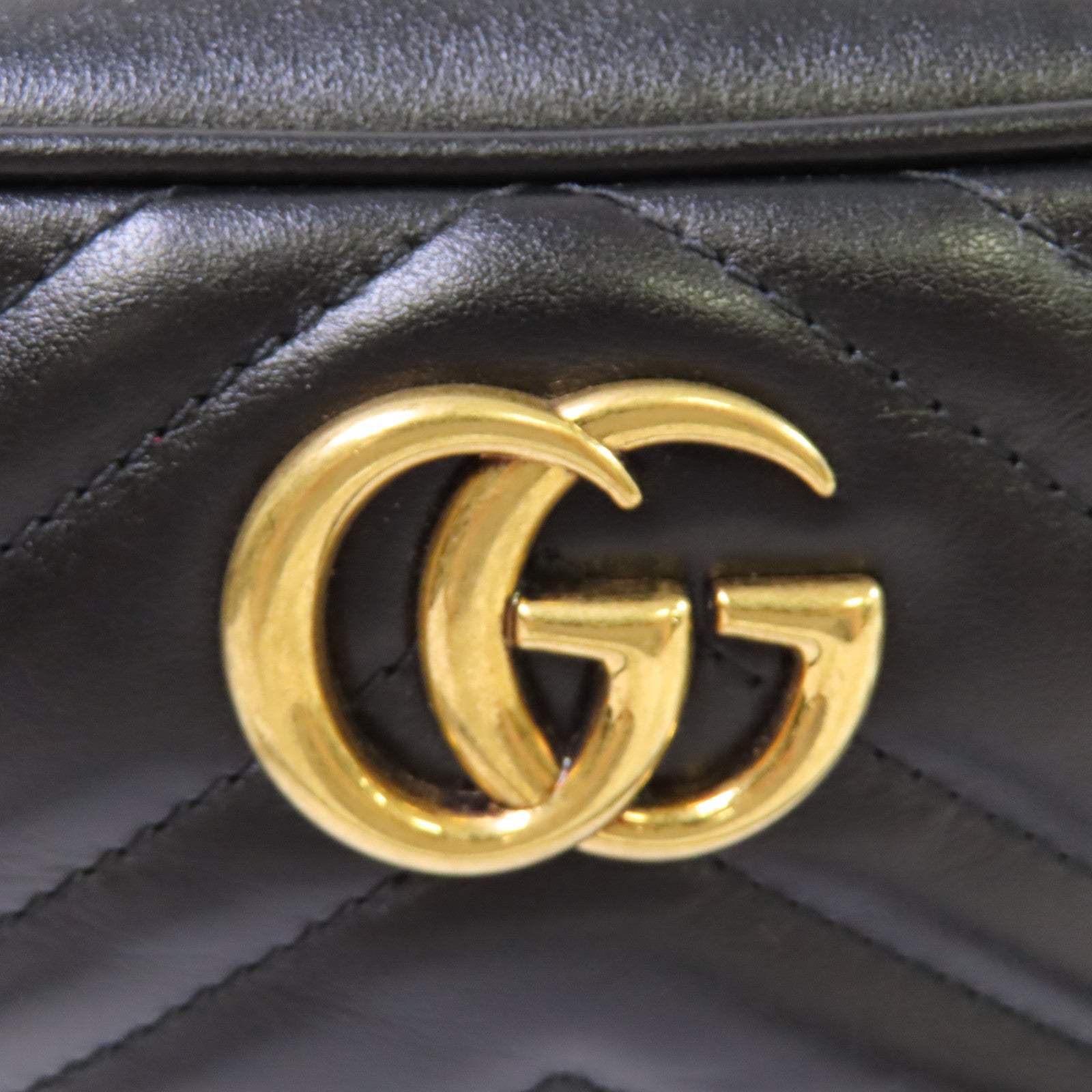 GUCCI 【激減優惠】牛皮皮革GG Marmont Shoulder Bag金扣肩背袋黑色