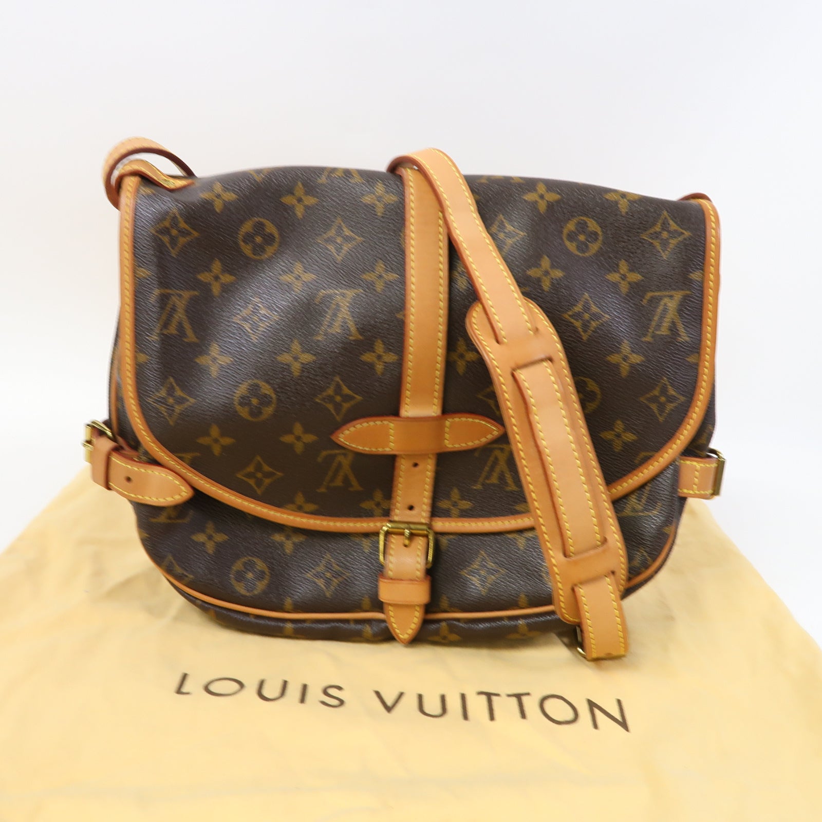 LOUIS VUITTON Monogram Saumur 30金扣肩背袋啡色
