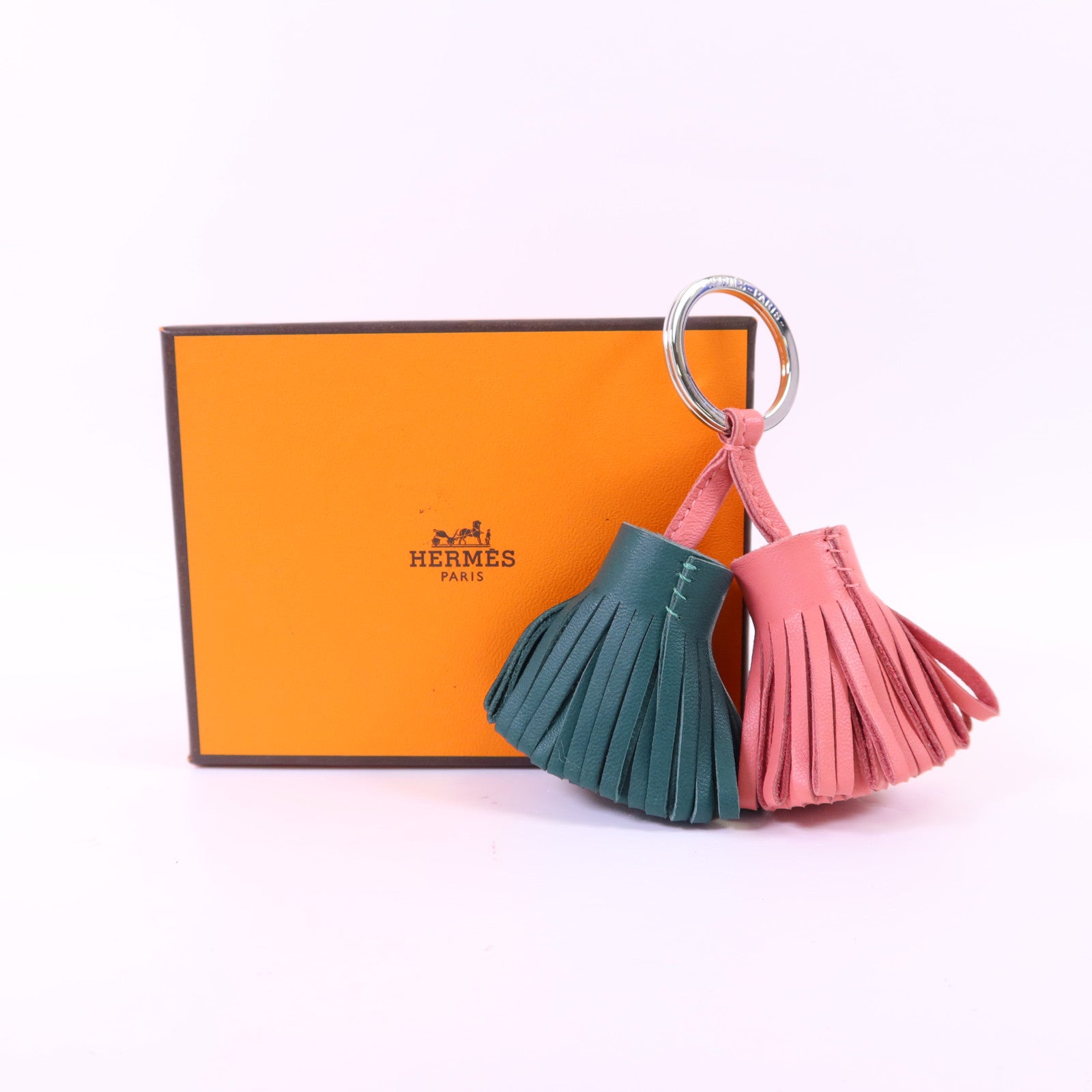 HERMES 【激減優惠】Milo皮革Carmen Duo Key Ring銀扣鎖匙扣