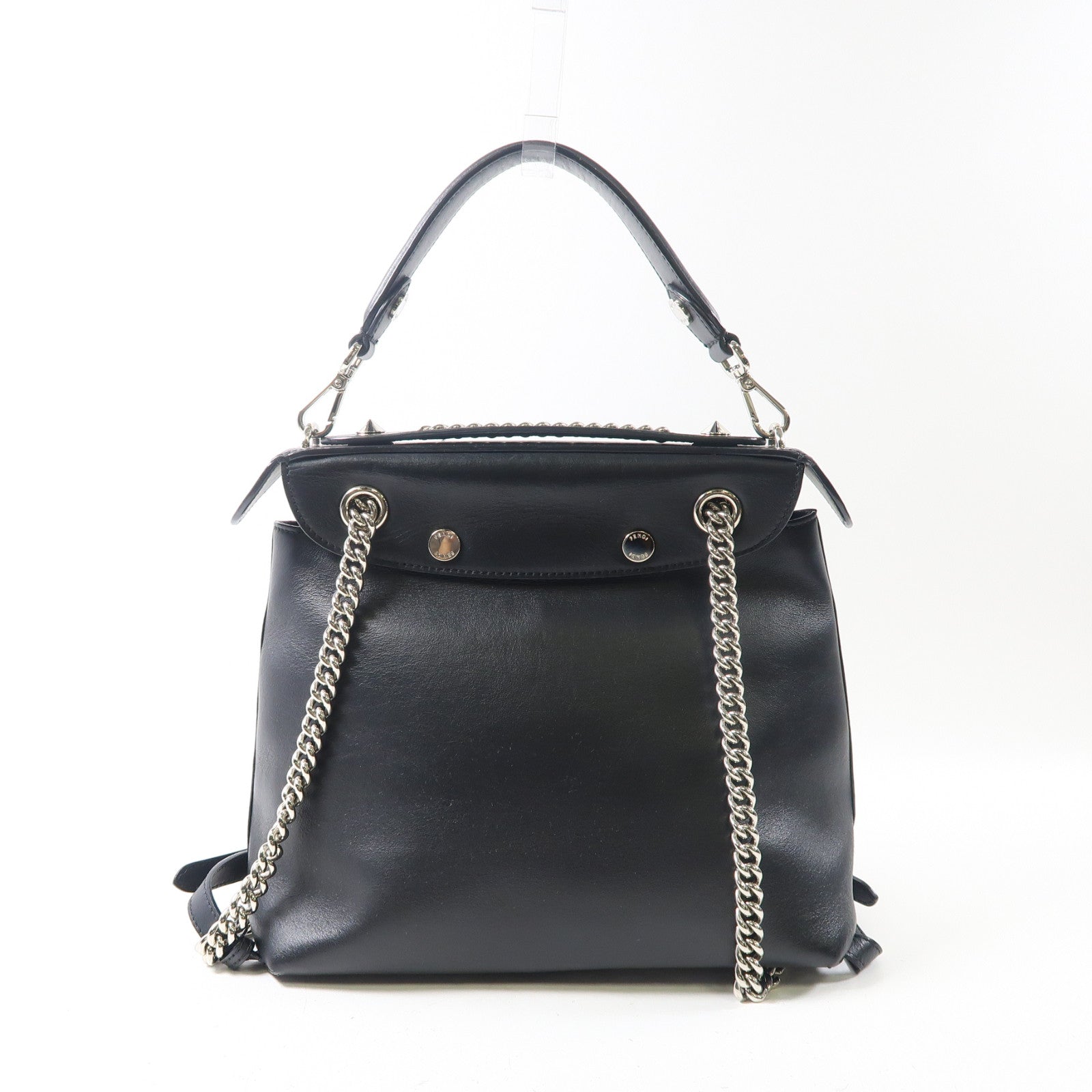 FENDI 【激減優惠】牛皮皮革Back to School銀扣背包手挽袋兩用黑色