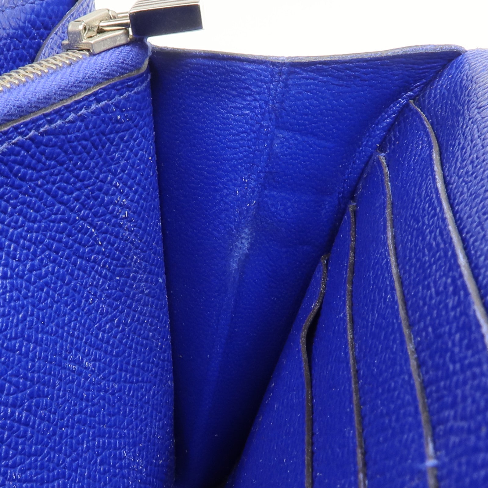 HERMES Epsom皮革Kelly Long Wallet銀扣長錢包Bleu Electrique