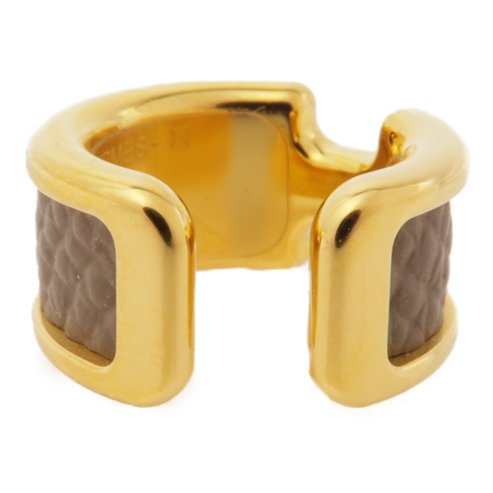 HERMES Epsom皮革/金屬Olympe Ear Cuff耳環Etoupe