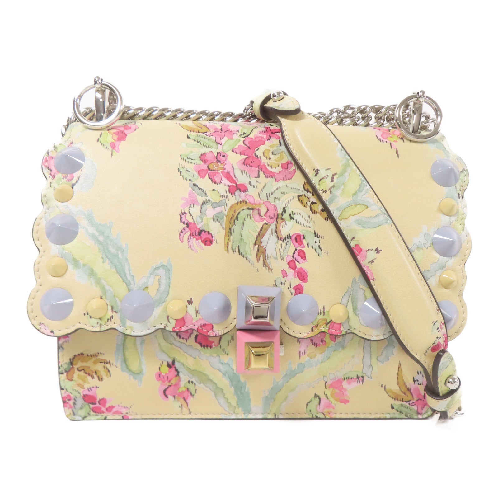FENDI 牛皮皮革Shoulder Bag銀扣鏈帶肩背袋
