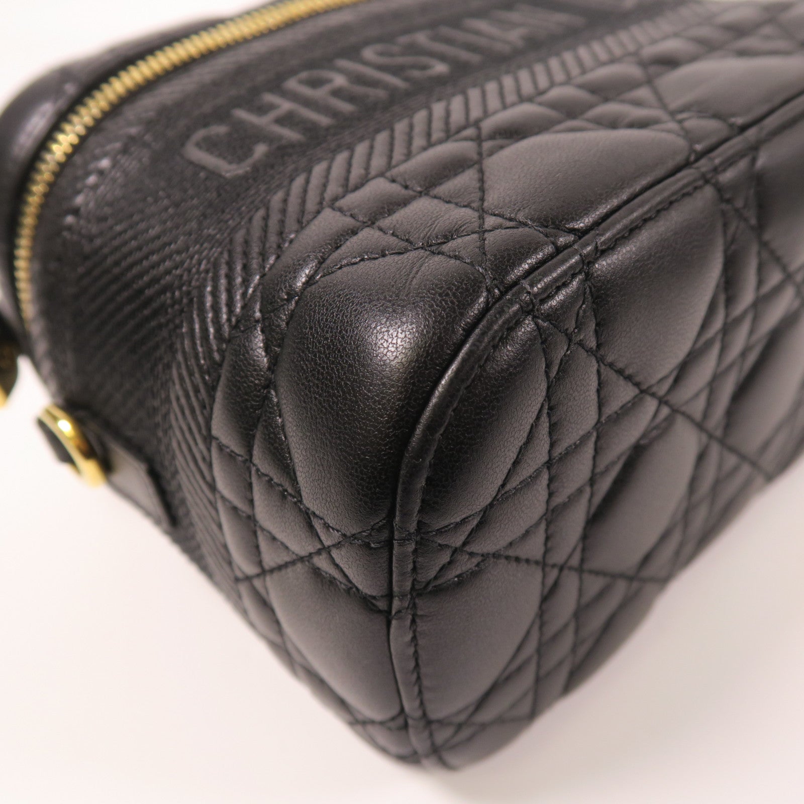 Dior CD GHW Travel Vanity Case 2 Way Bag Calfskin Leather Black