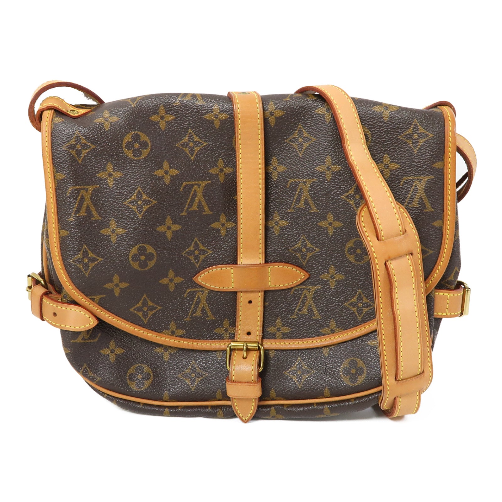 LOUIS VUITTON Monogram Saumur 30金扣肩背袋啡色