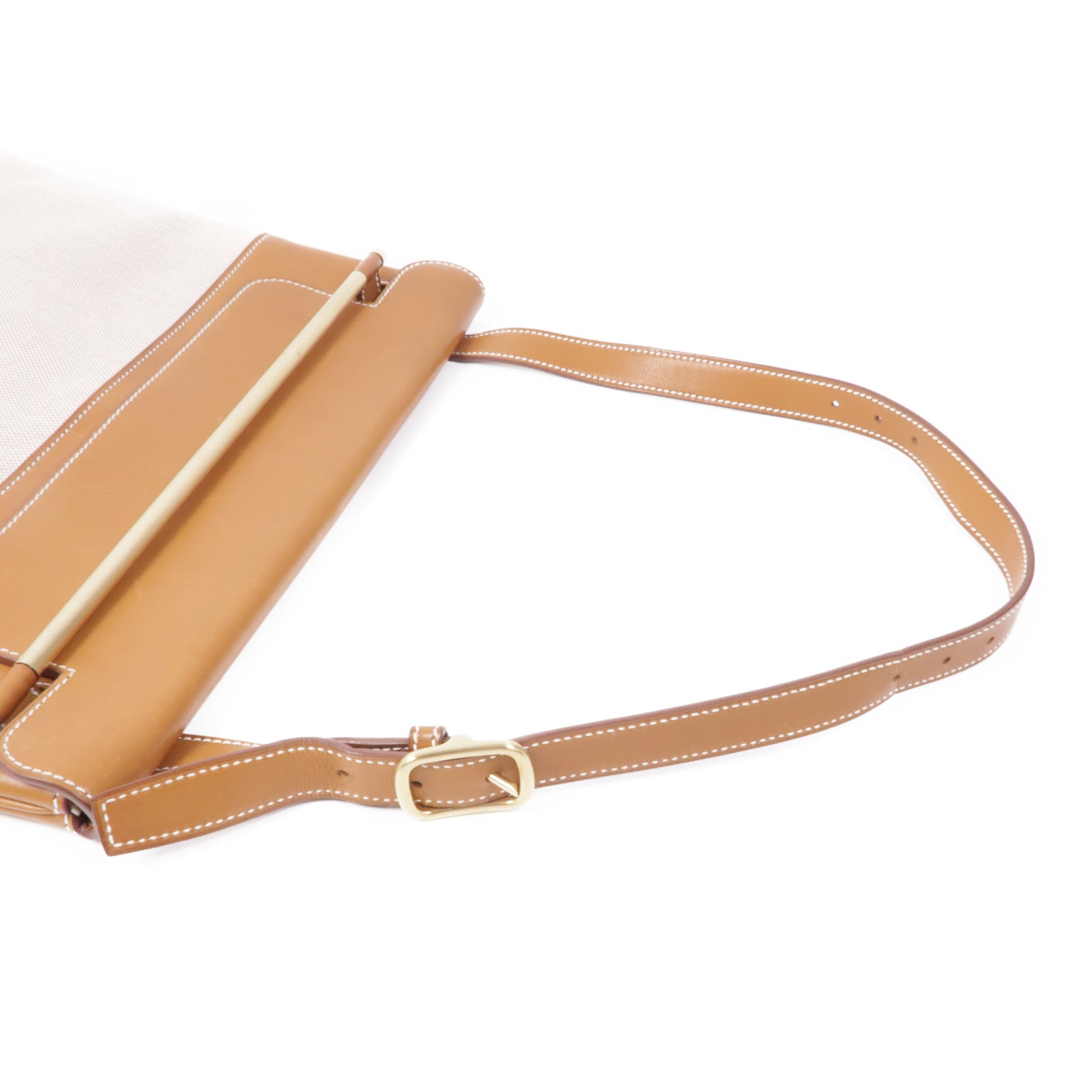 HERMES 帆布/皮革Sac Sillage金扣肩背袋Beige/Gold