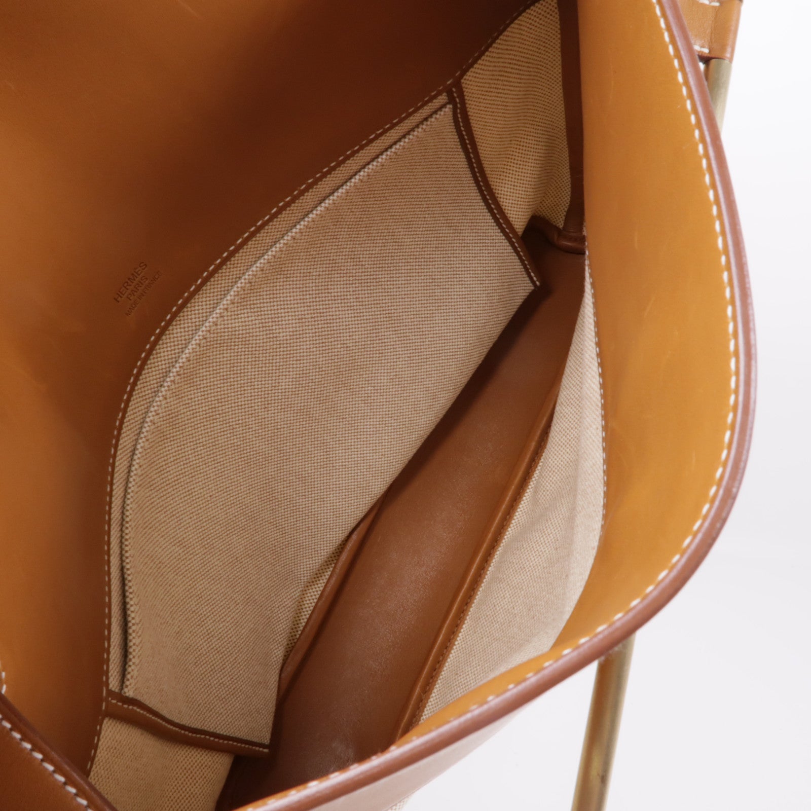 HERMES 帆布/皮革Sac Sillage金扣肩背袋Beige/Gold