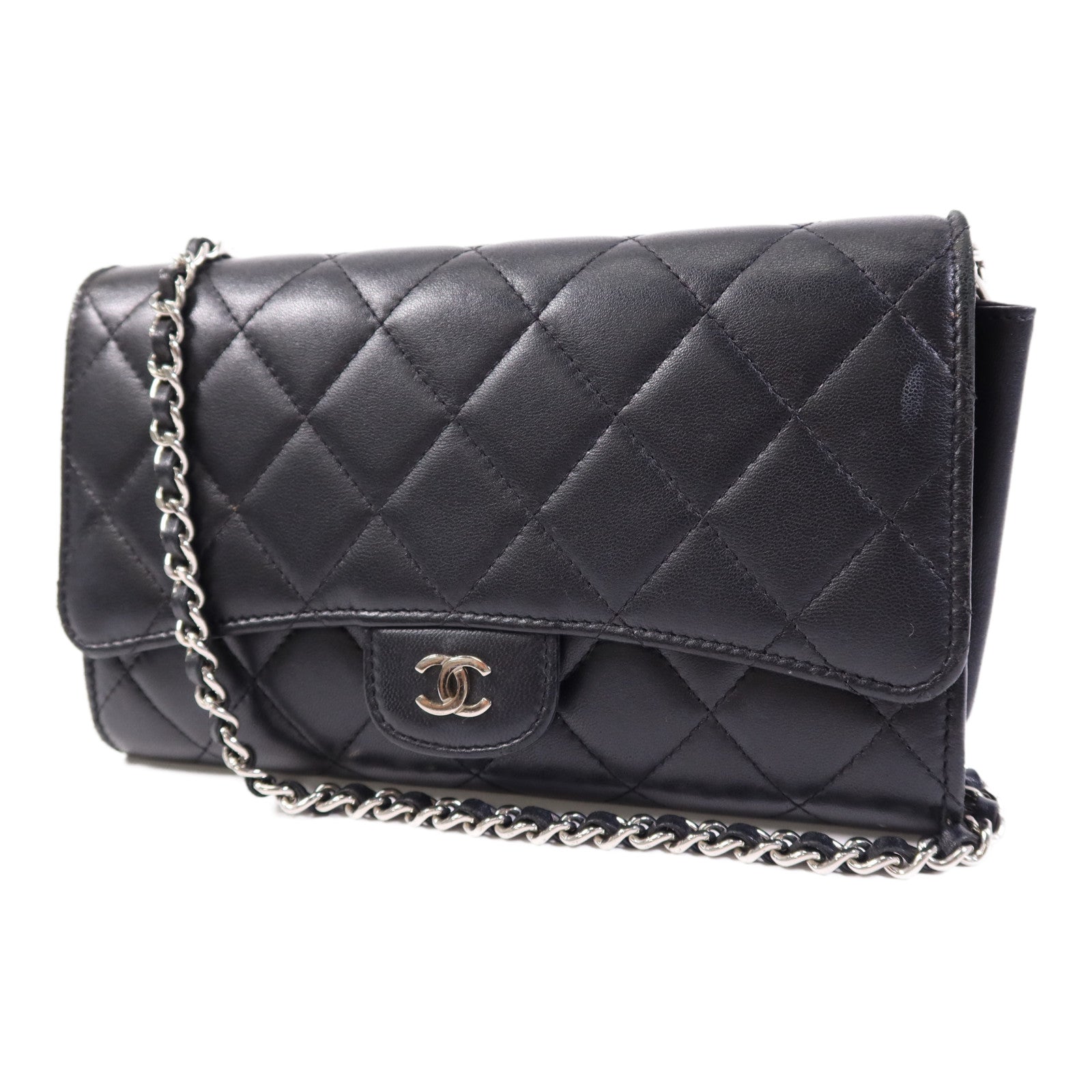 CHANEL 羊皮皮革Chain Shoulder Bag銀扣鏈帶肩背袋