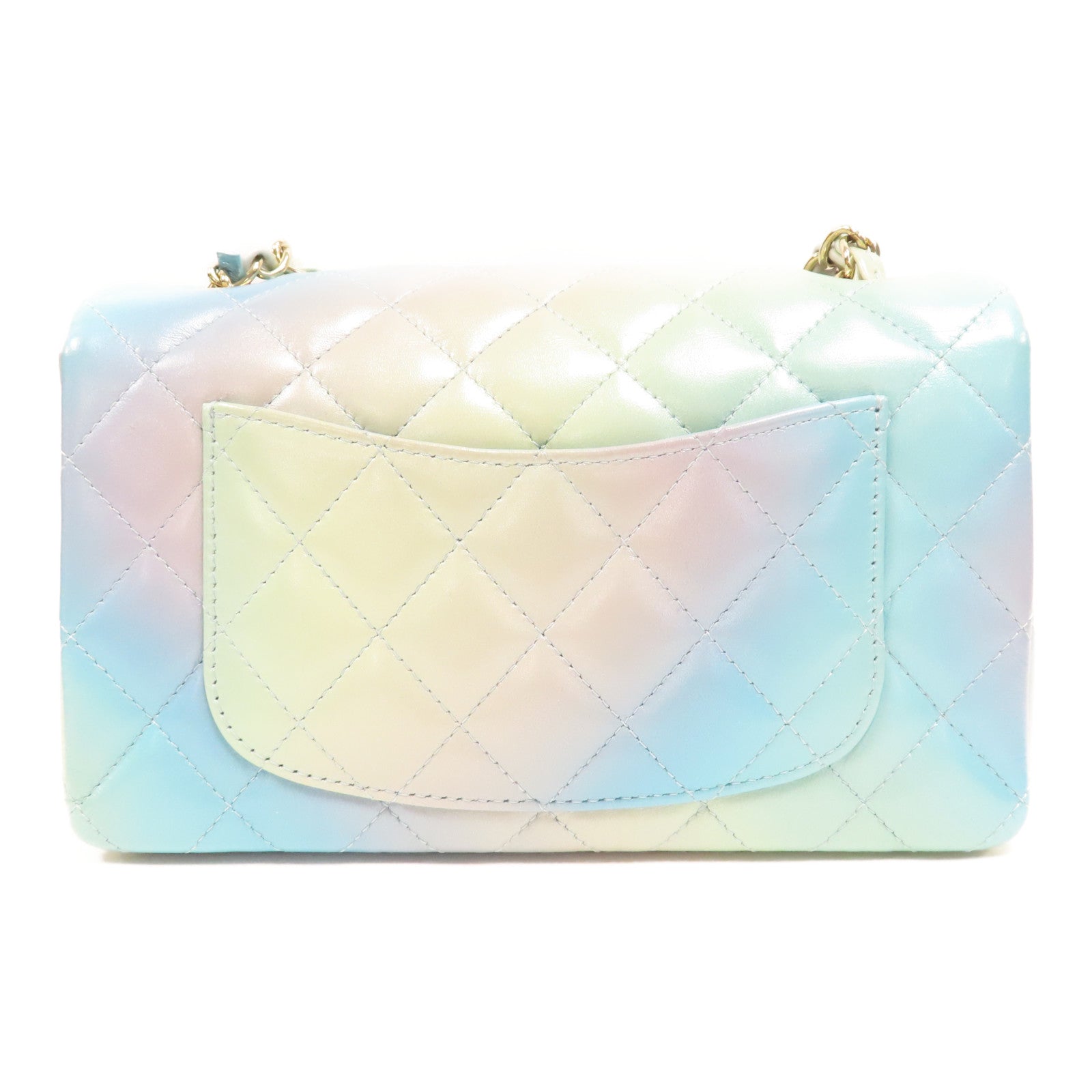 CHANEL 菱格羊皮皮革Classic Flap 20金扣鏈帶肩背袋綠色/藍色
