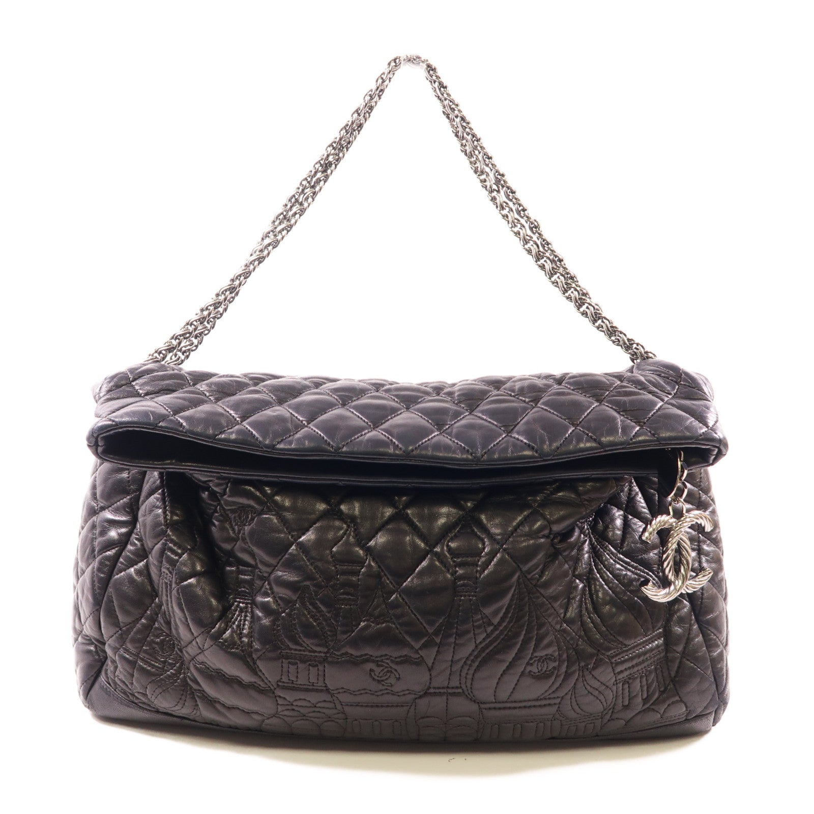 CHANEL 羊皮皮革Shoulder Bag銀扣鏈帶肩背袋