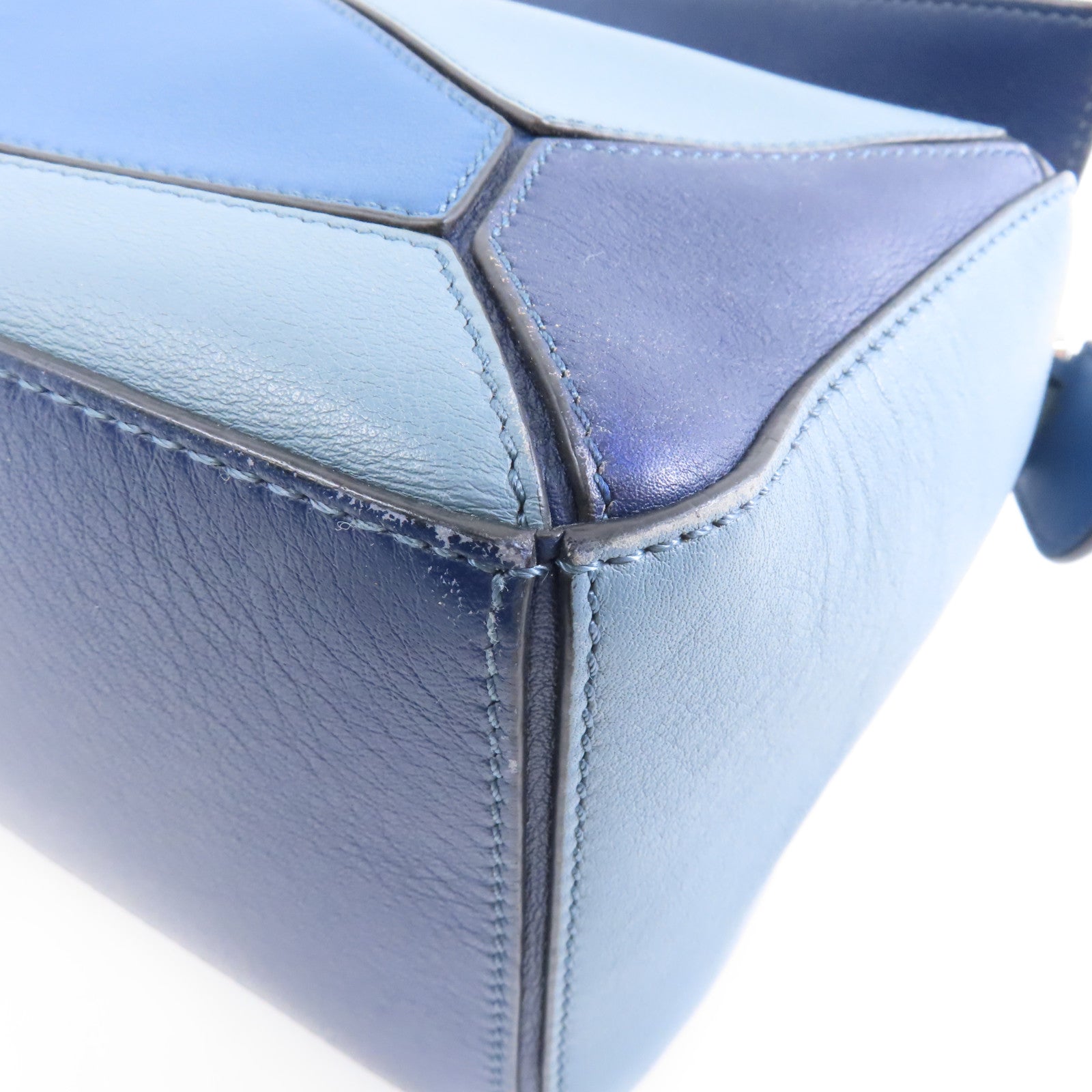 LOEWE 牛皮皮革Puzzle Bag銀扣手挽肩背兩用袋藍色