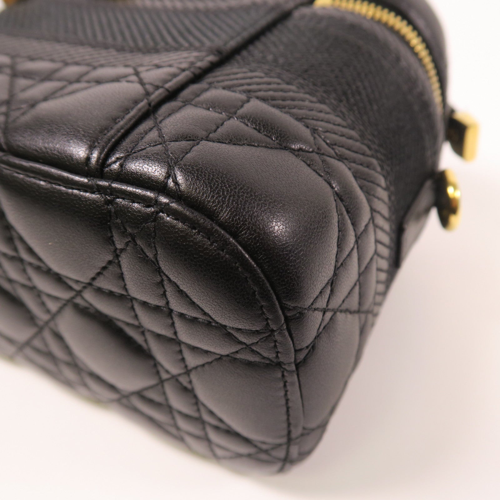 Dior CD GHW Travel Vanity Case 2 Way Bag Calfskin Leather Black