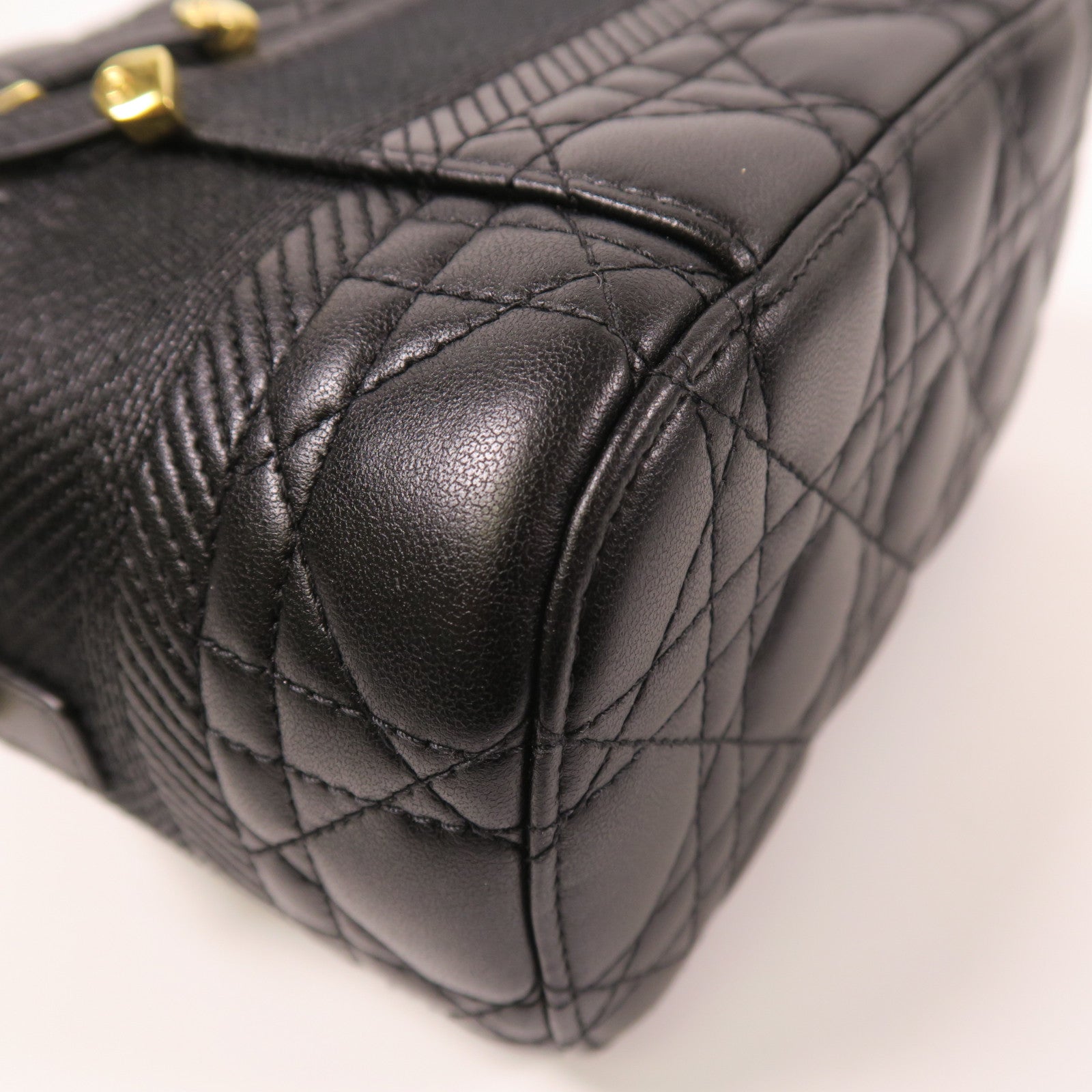 Dior CD GHW Travel Vanity Case 2 Way Bag Calfskin Leather Black