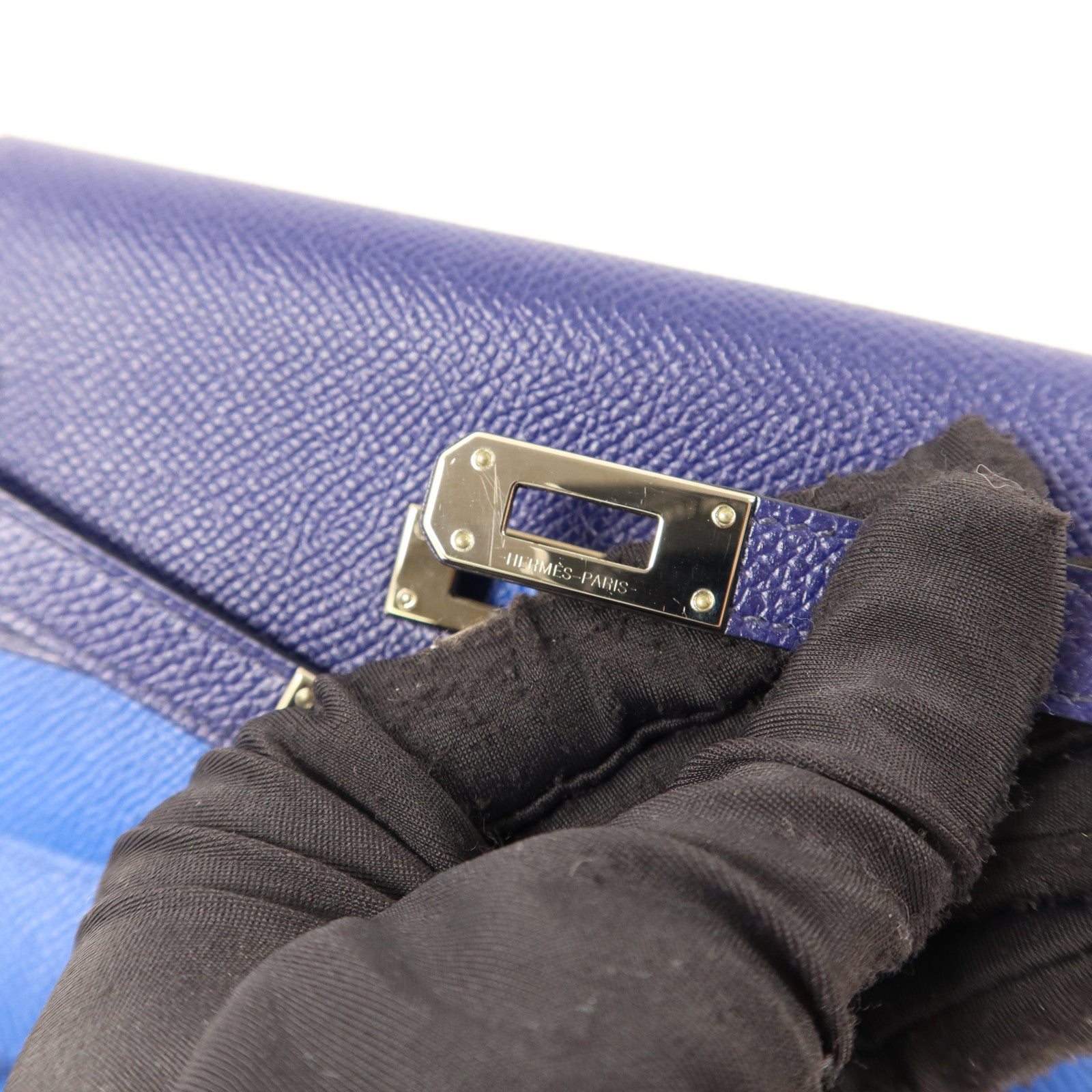 HERMES Epsom皮革Kelly Wallet銀扣錢包Bleu Encre