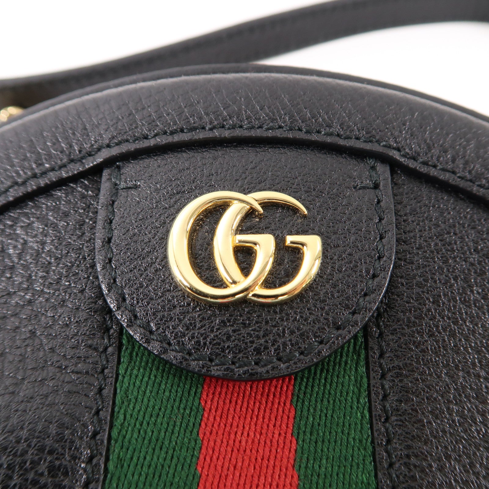 GUCCI 牛皮皮革Ophidia GG Mini Round Shoulder金扣鏈帶肩背袋黑色