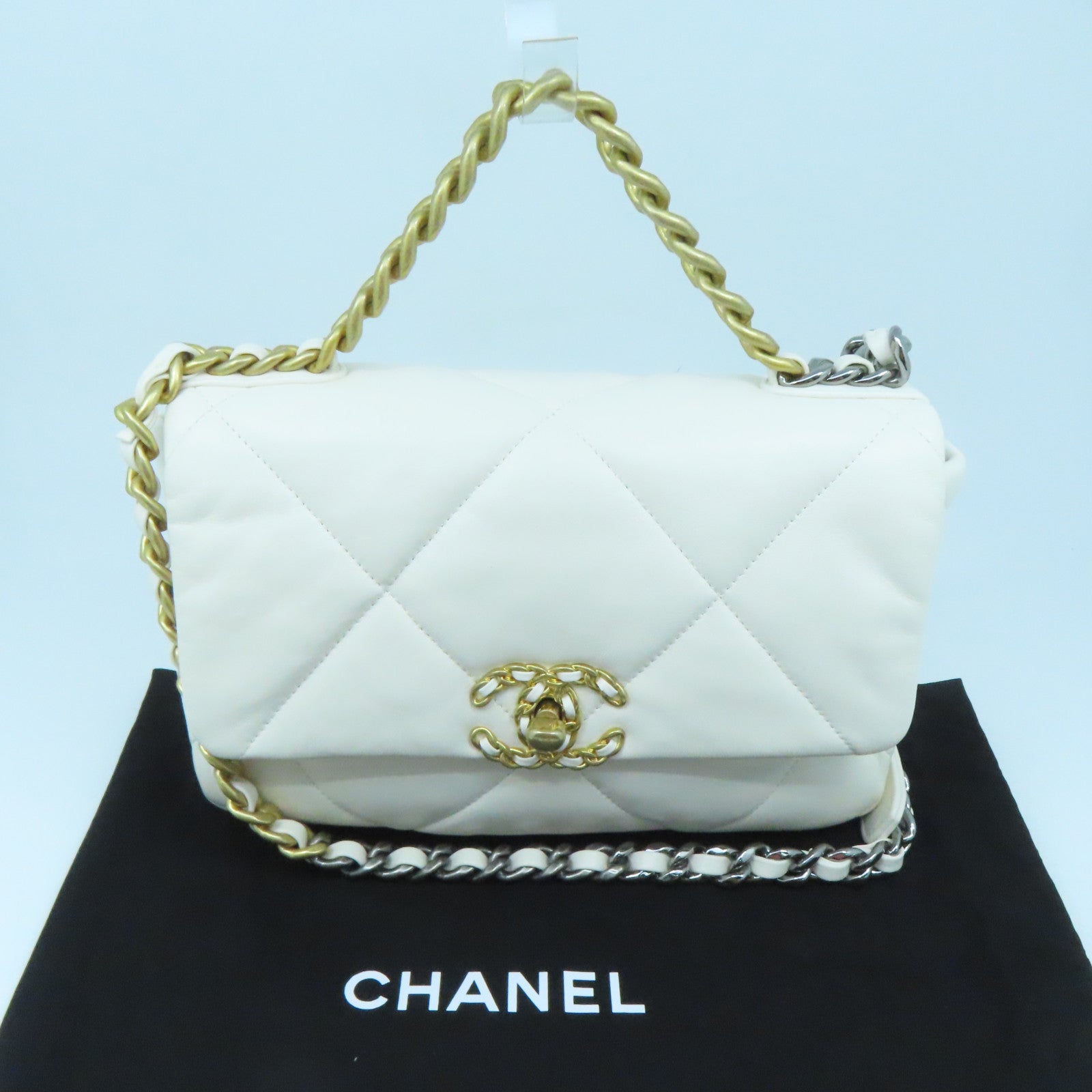 CHANEL rhombic cowhide leather Chain Shoulder Bag gold buckle handle shoulder bag dual-use white