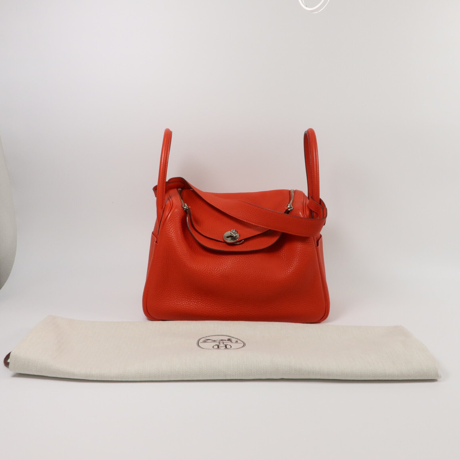 HERMES Clemence皮革Lindy 30手挽肩背兩用袋Rouge Tomato