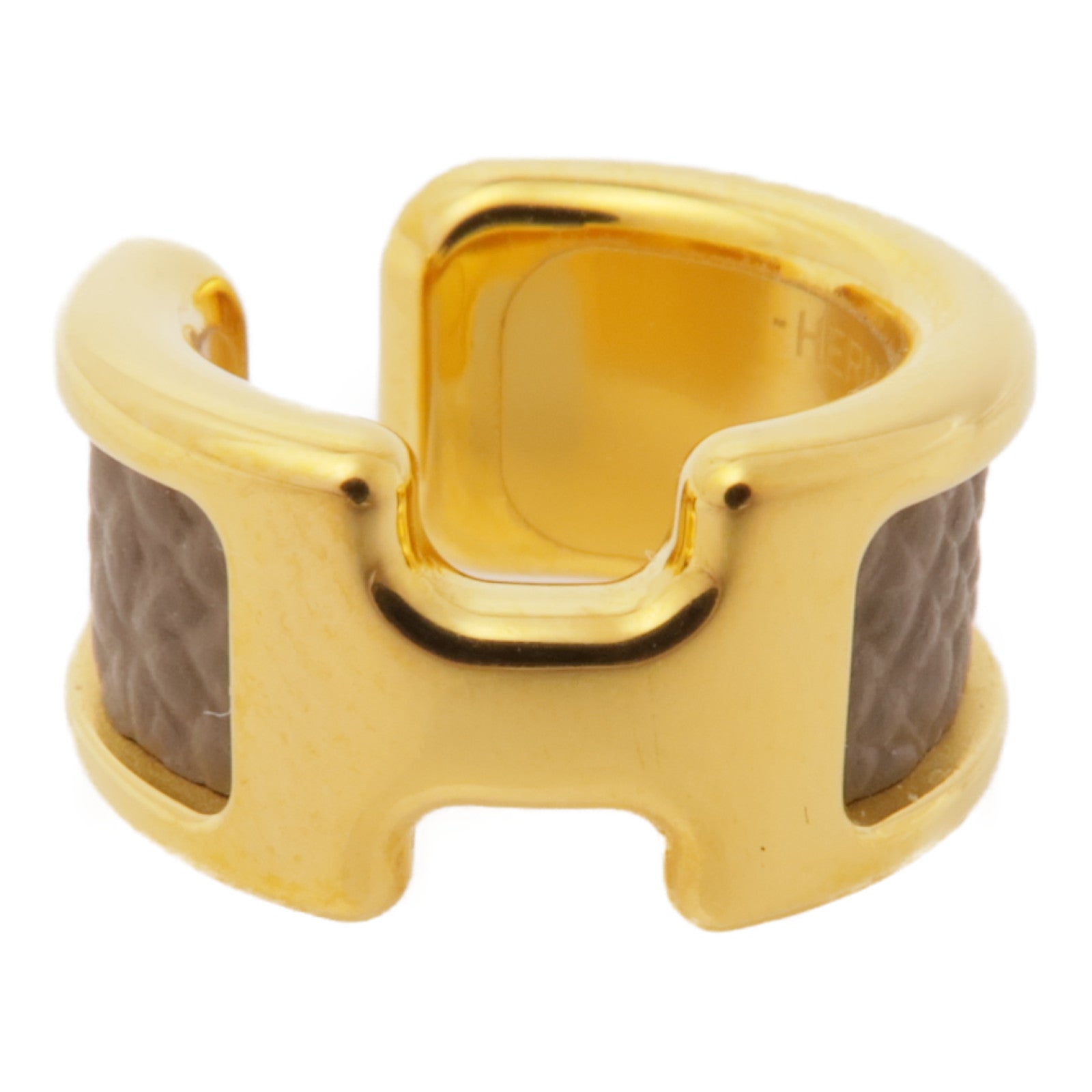 HERMES Epsom皮革/金屬Olympe Ear Cuff耳環Etoupe