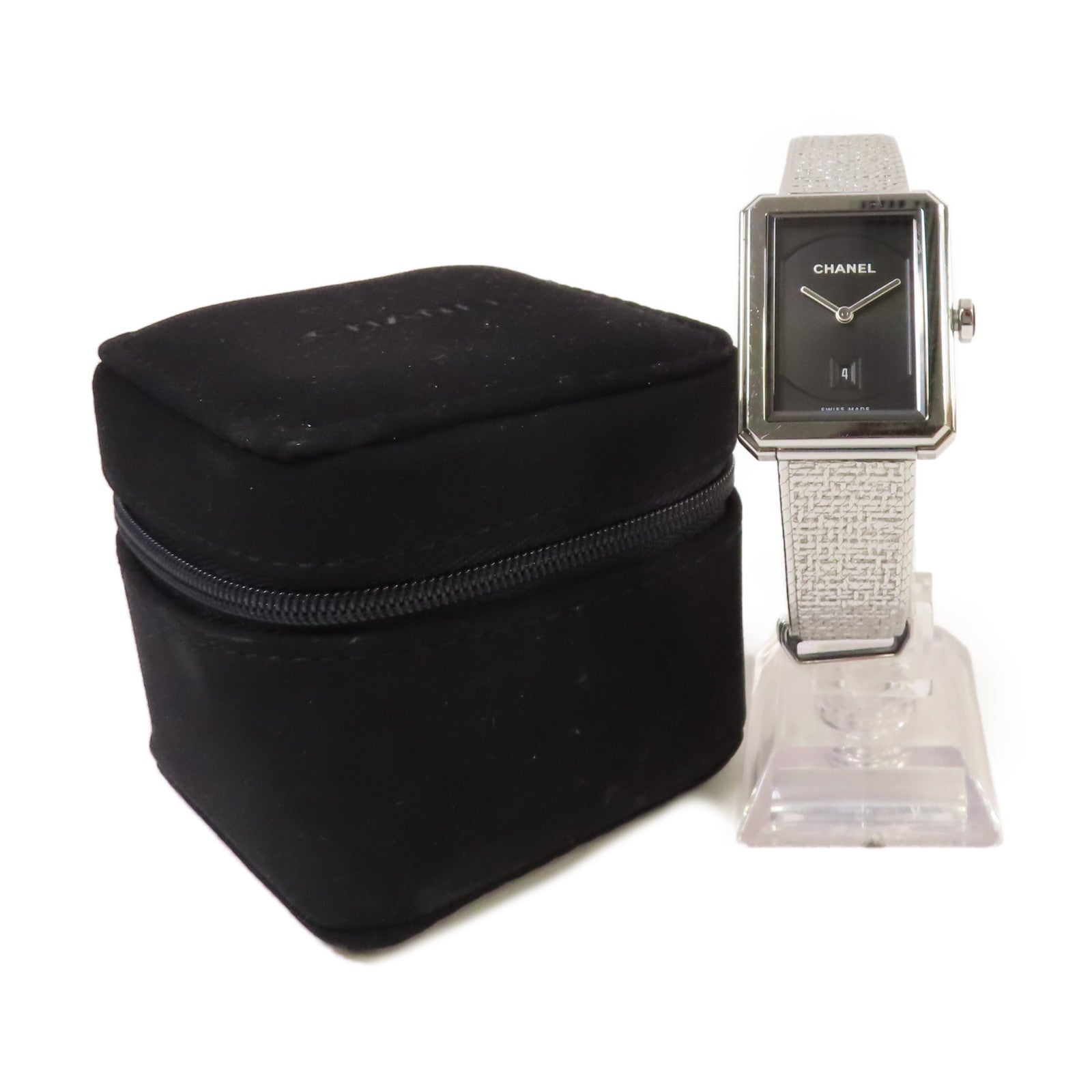 CHANEL Boy.Friend Tweed Watch不鏽鋼石英機芯手錶黑色