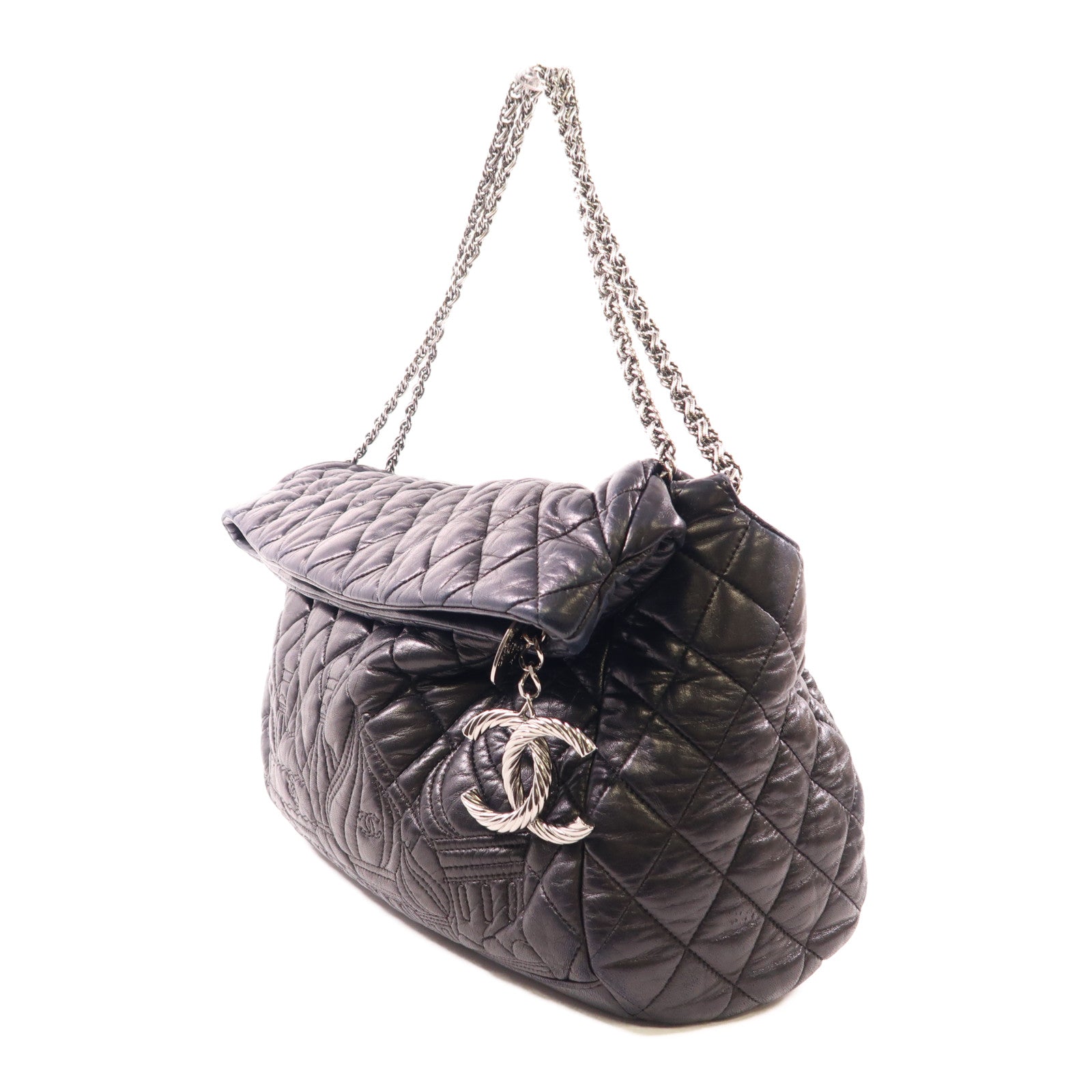 CHANEL CC SHW Chain Shoulder Bag Lambskin Leather Black