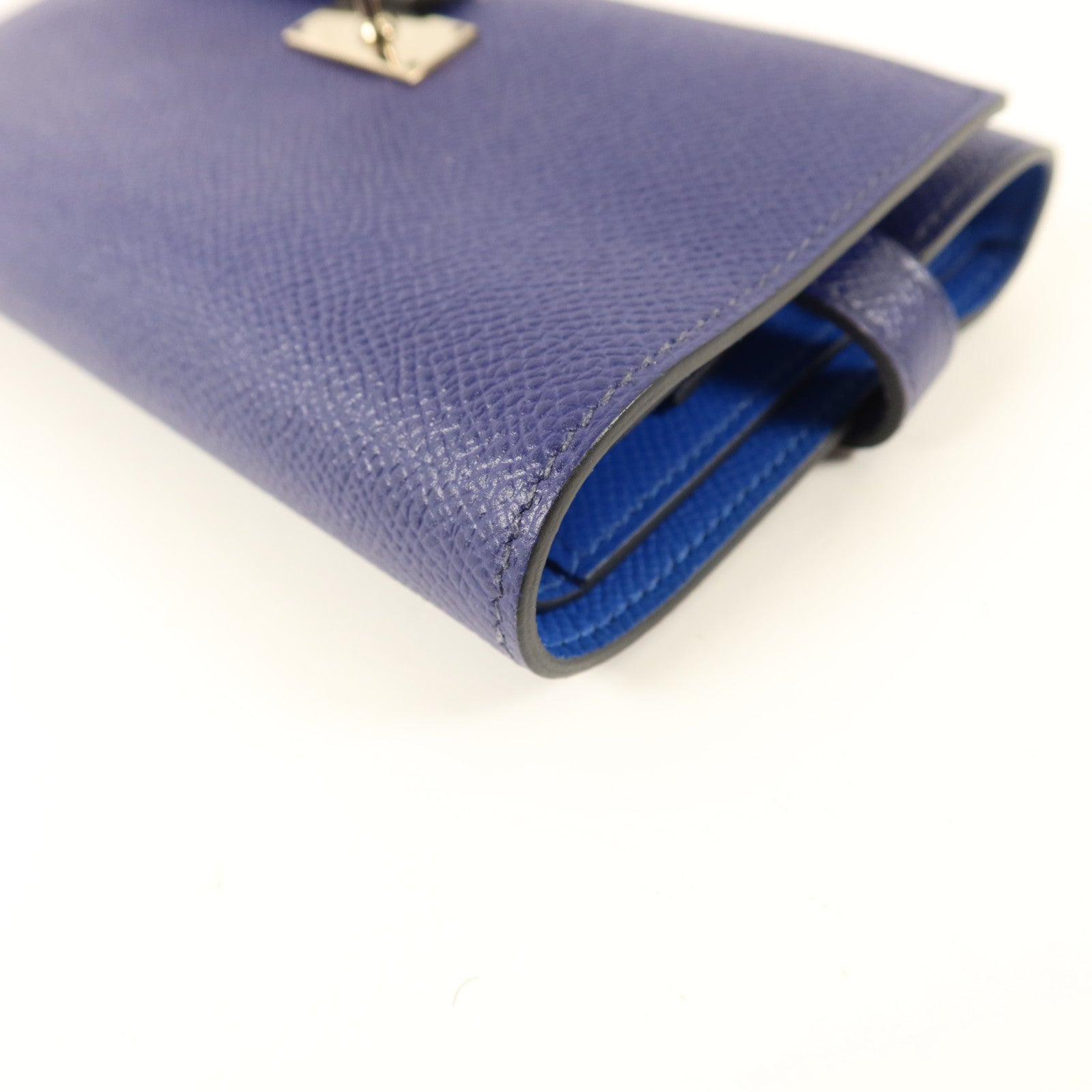HERMES Epsom皮革Kelly Wallet銀扣錢包Bleu Encre