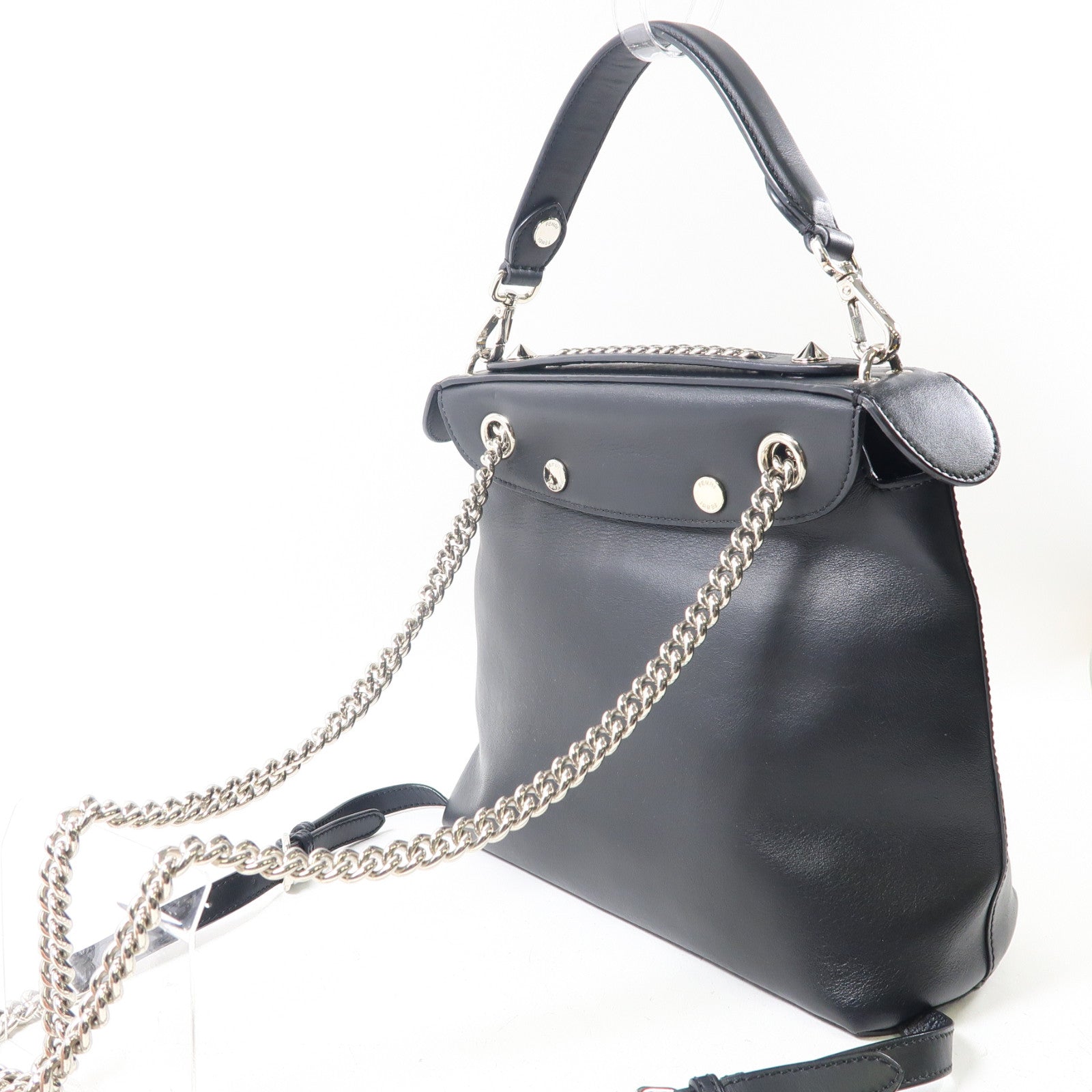 FENDI 【激減優惠】牛皮皮革Back to School銀扣背包手挽袋兩用黑色