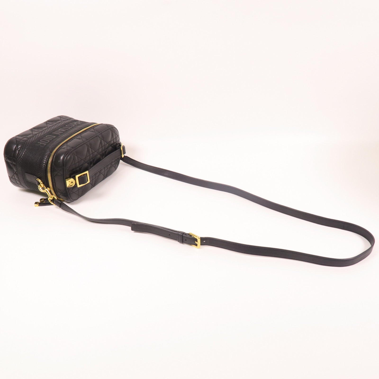 Dior CD GHW Travel Vanity Case 2 Way Bag Calfskin Leather Black