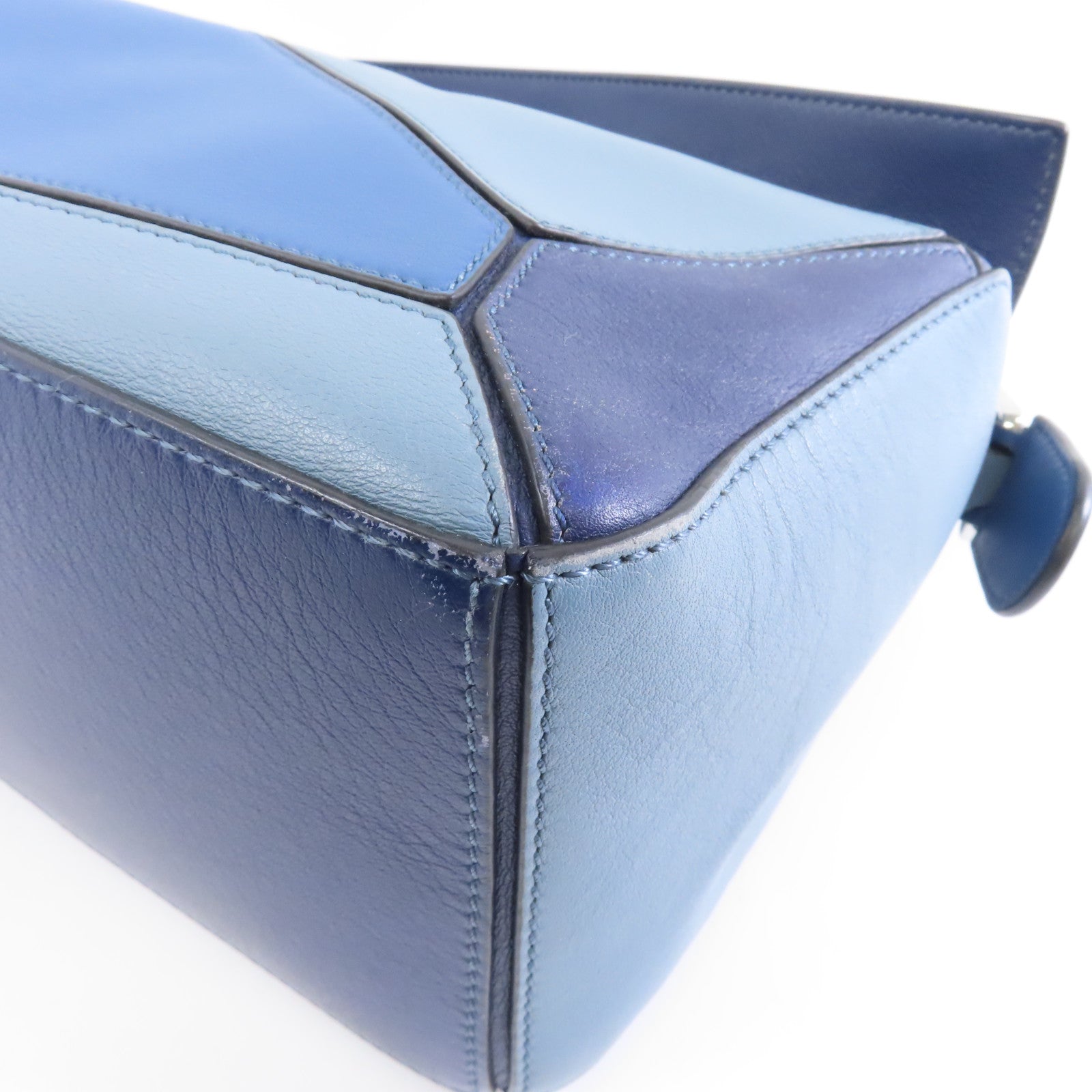 LOEWE 牛皮皮革Puzzle Bag銀扣手挽肩背兩用袋藍色