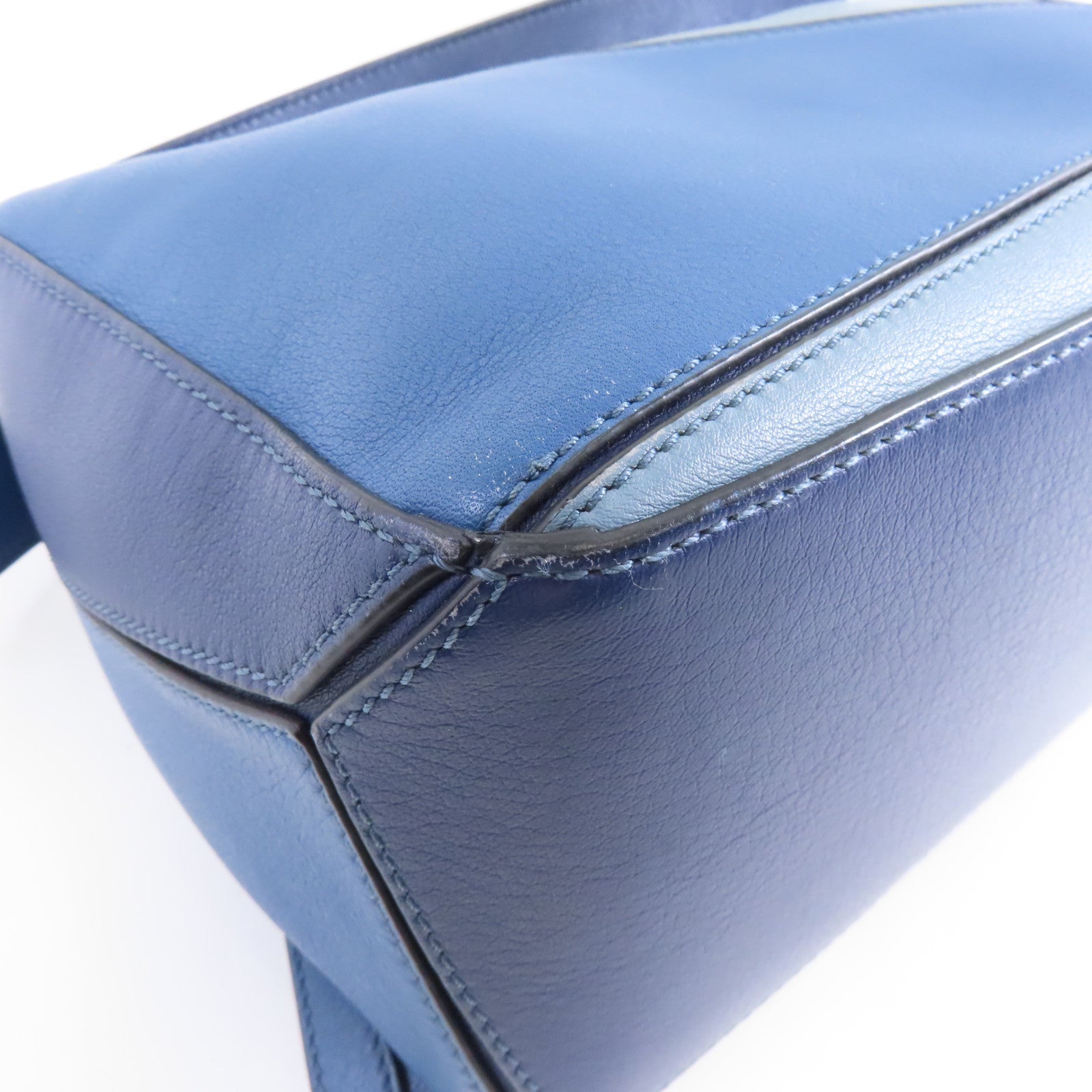 LOEWE 牛皮皮革Puzzle Bag銀扣手挽肩背兩用袋藍色