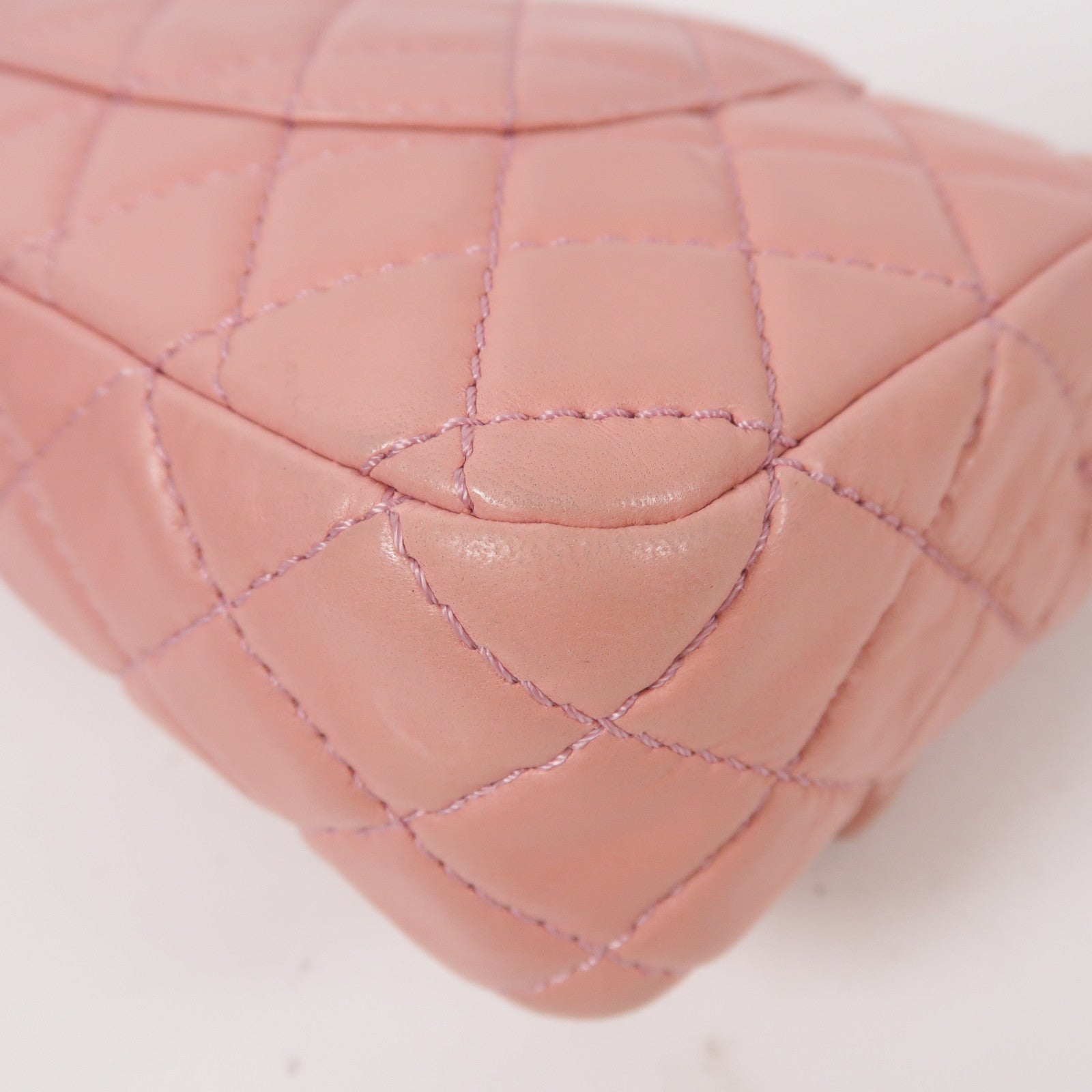 CHANEL 菱格羊皮皮革Chain Shoulder銀扣鏈帶肩背袋粉紅色