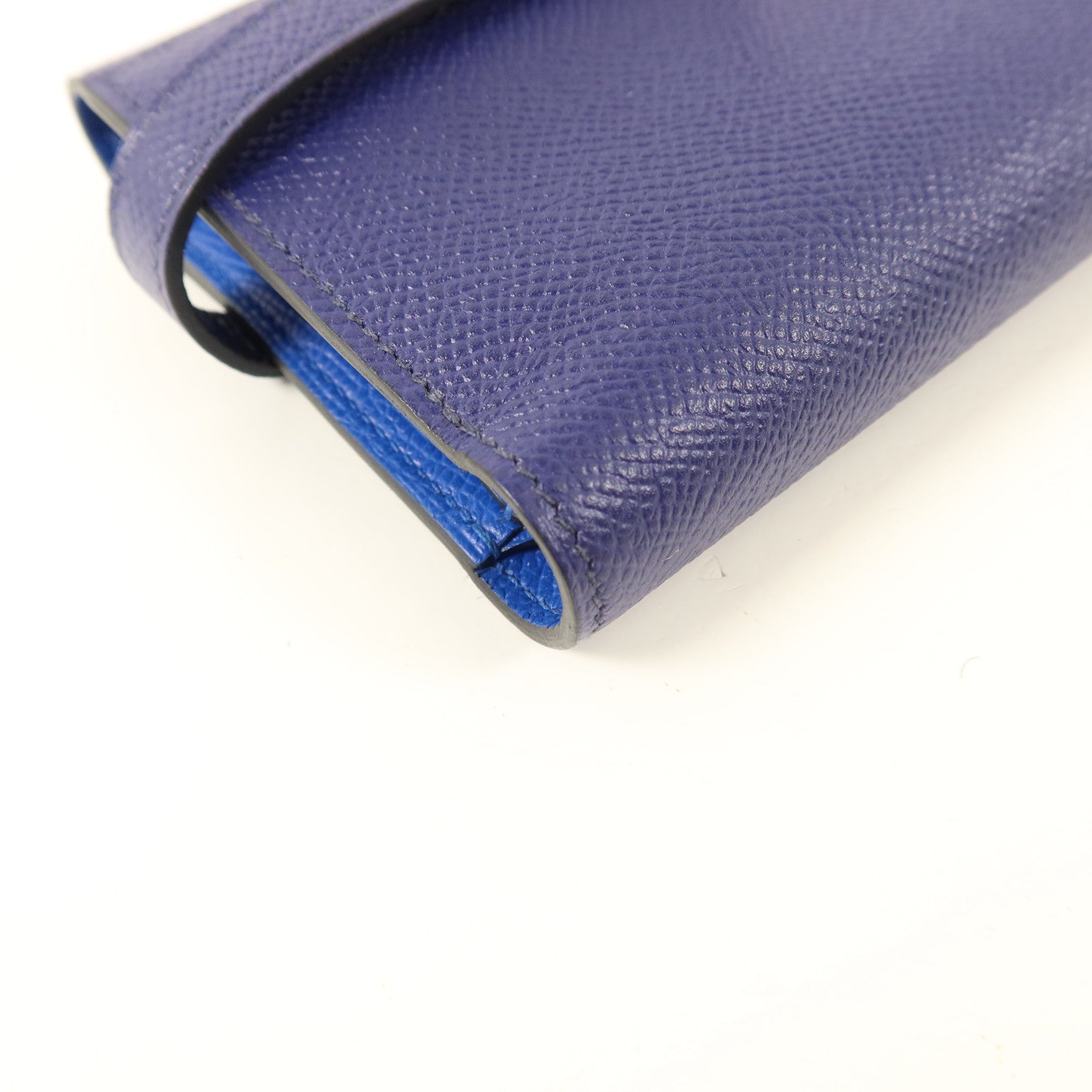 HERMES Epsom皮革Kelly Wallet銀扣錢包Bleu Encre