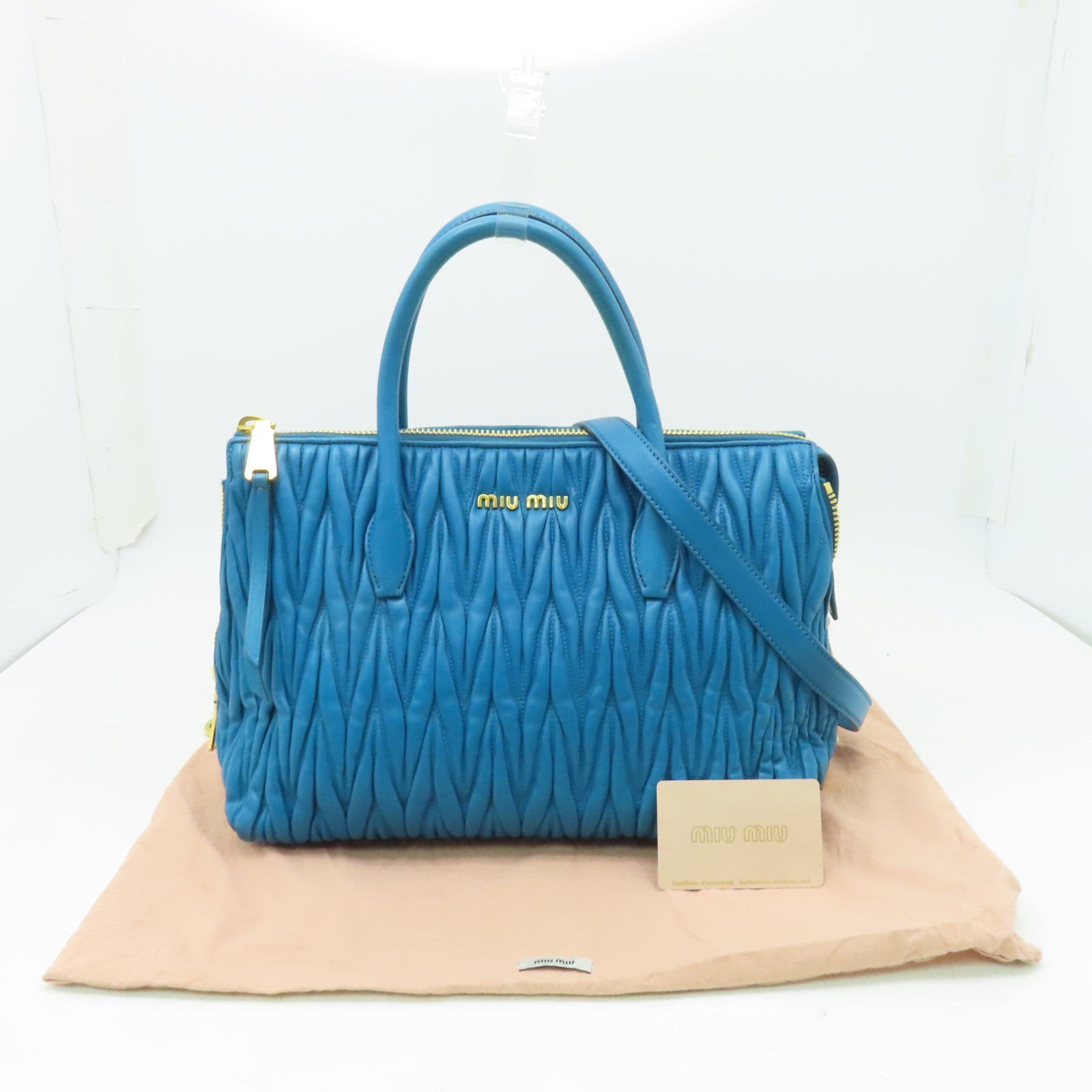 Miu Miu 【激減優惠】牛皮皮革2way Shoulder Bag金扣手挽肩背兩用袋藍色