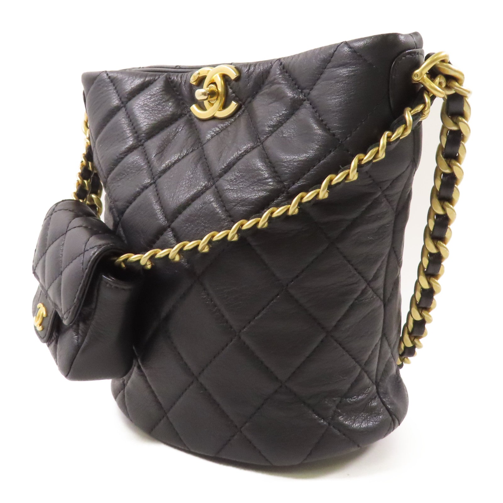 CHANEL 羊皮皮革Bucket Bag金扣鏈帶肩背袋