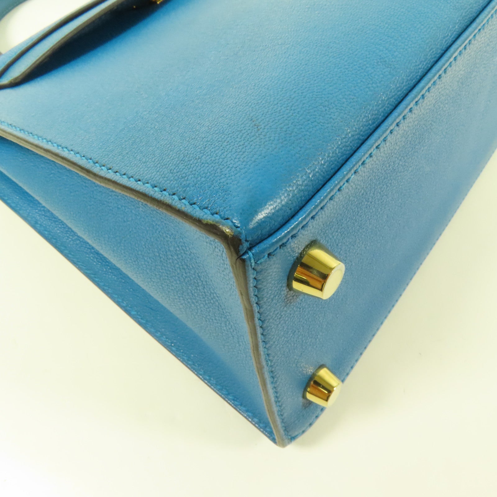 HERMES Chevre皮革Kelly 25金扣手挽肩背兩用袋Blue Zanzibar