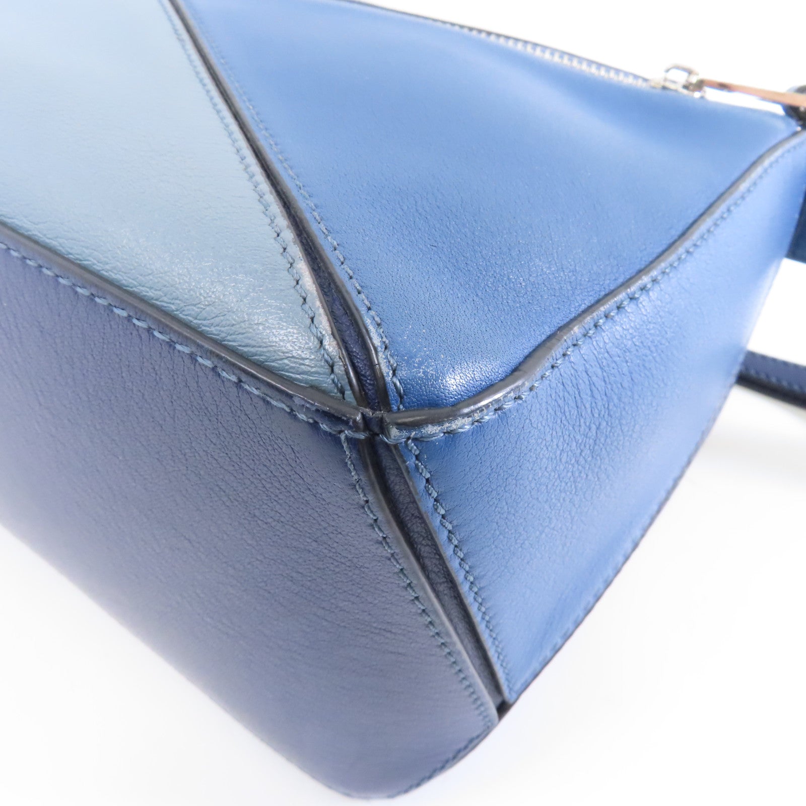 LOEWE 牛皮皮革Puzzle Bag銀扣手挽肩背兩用袋藍色