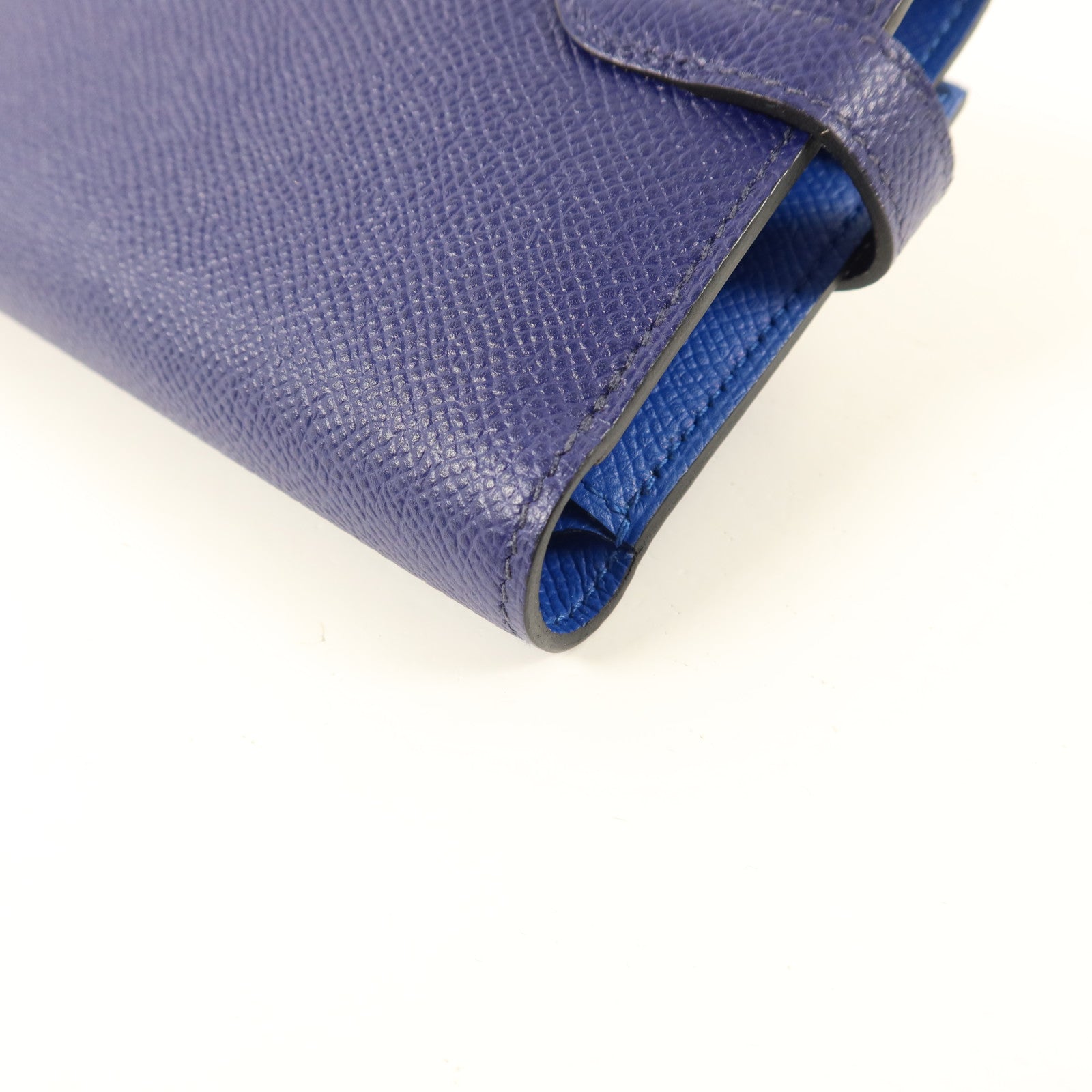 HERMES Epsom皮革Kelly Wallet銀扣錢包Bleu Encre